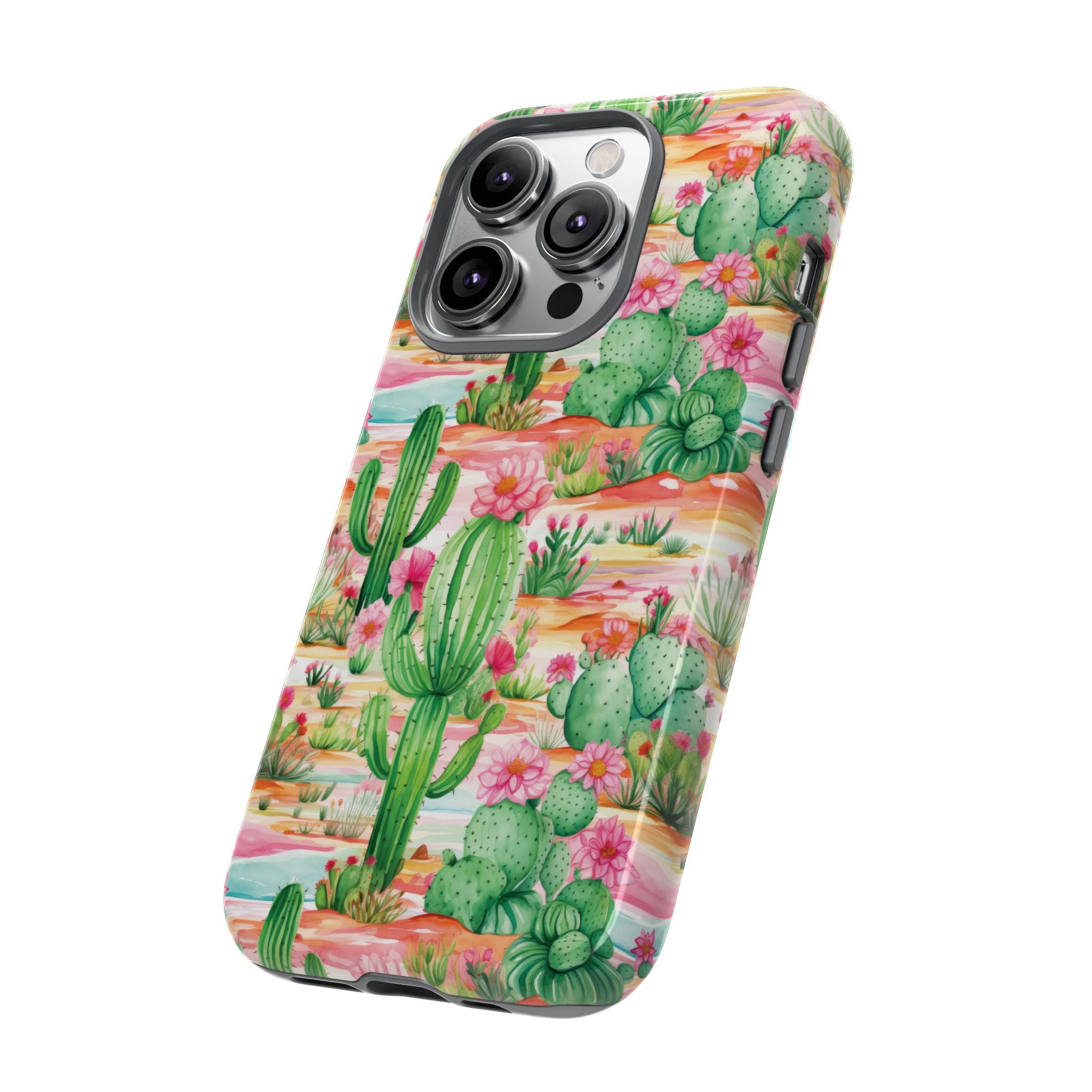 Pink and Mint Green Cactus Phone Case - Tough, Stylish Cover with Cactus Flowers | Durable Protection for iPhone & Android | Fresh Nature-Inspired Design!