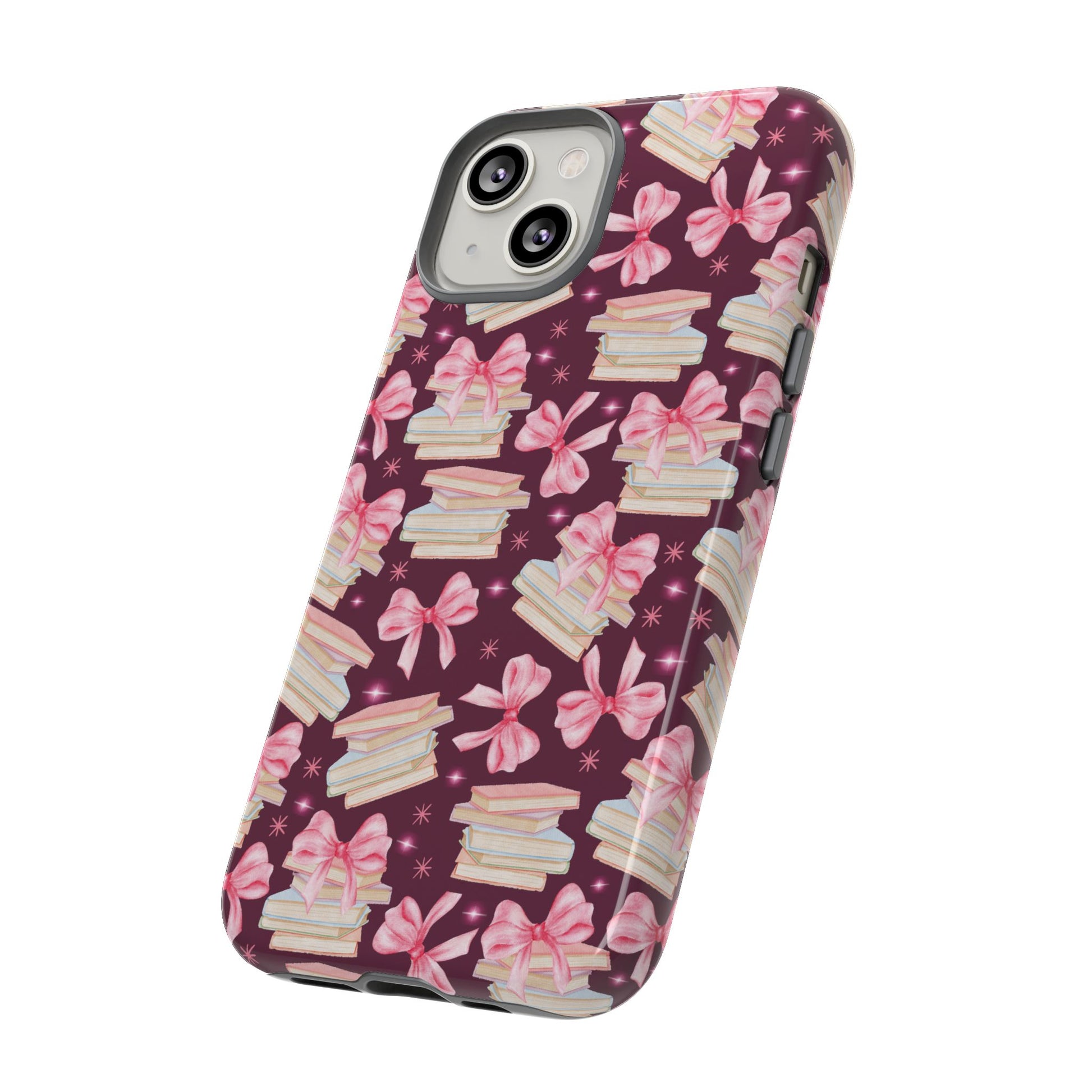 Coquette Pink Bows & Books Phone Case for iPhone 17 and Samsung, Pixel | Stylish Protective Cover Gift for Her Perfect for Floral Lover