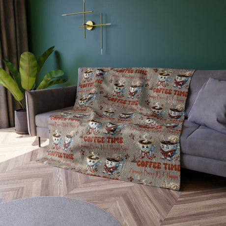 Funny Blanket Grumpy Brews Meet Happy Sips Couch Decor, Home Accent, Living Room Crushed Velvet Blanket, Novelty Gift Housewarming Bedroom - MRSBYVALLE