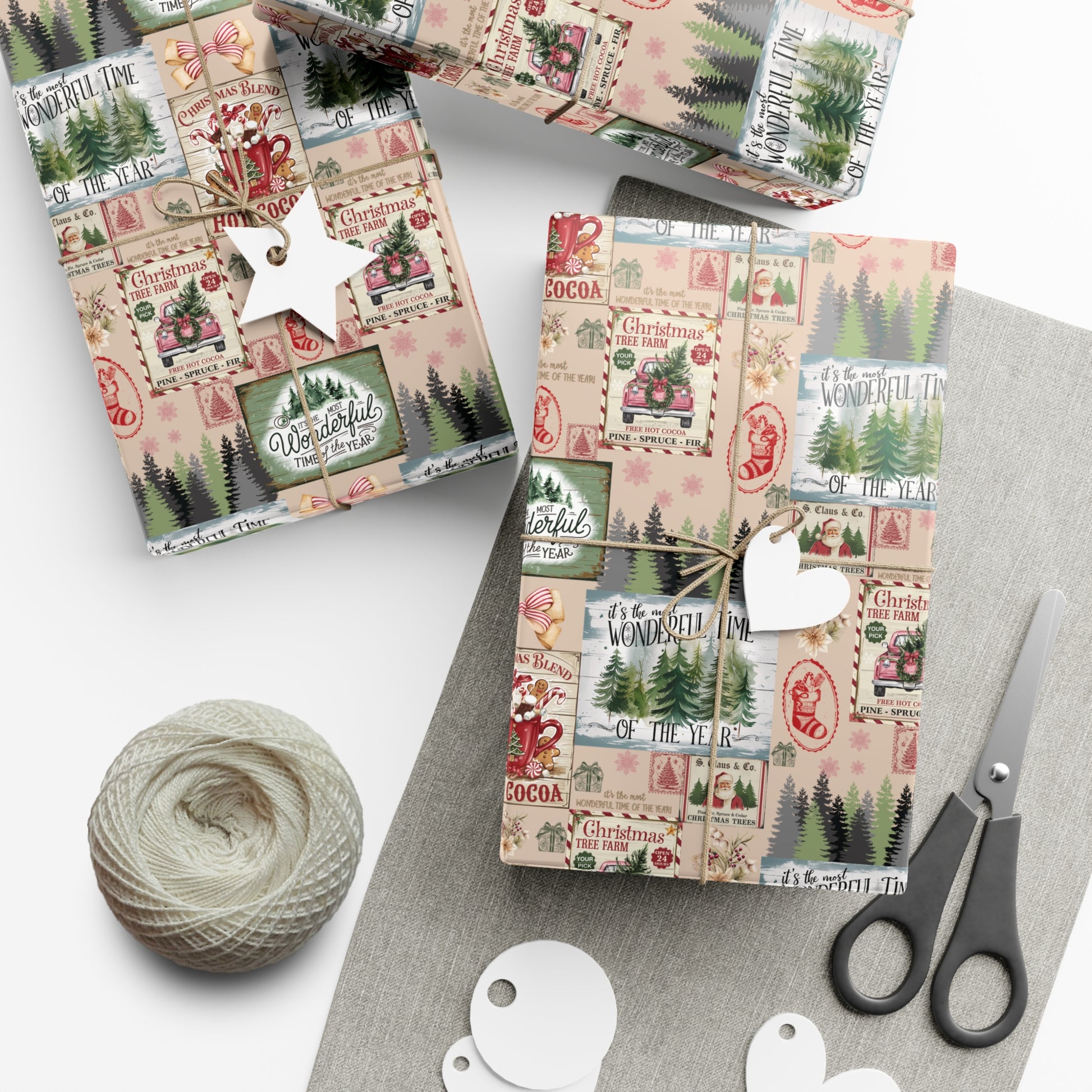 Christmas Wrapping Paper with Vintage Stamps Design  Perfect for Unique Holiday Gift Wrapping Premium Quality Gift Wrap for Luxurious Presentation - MRSBYVALLE