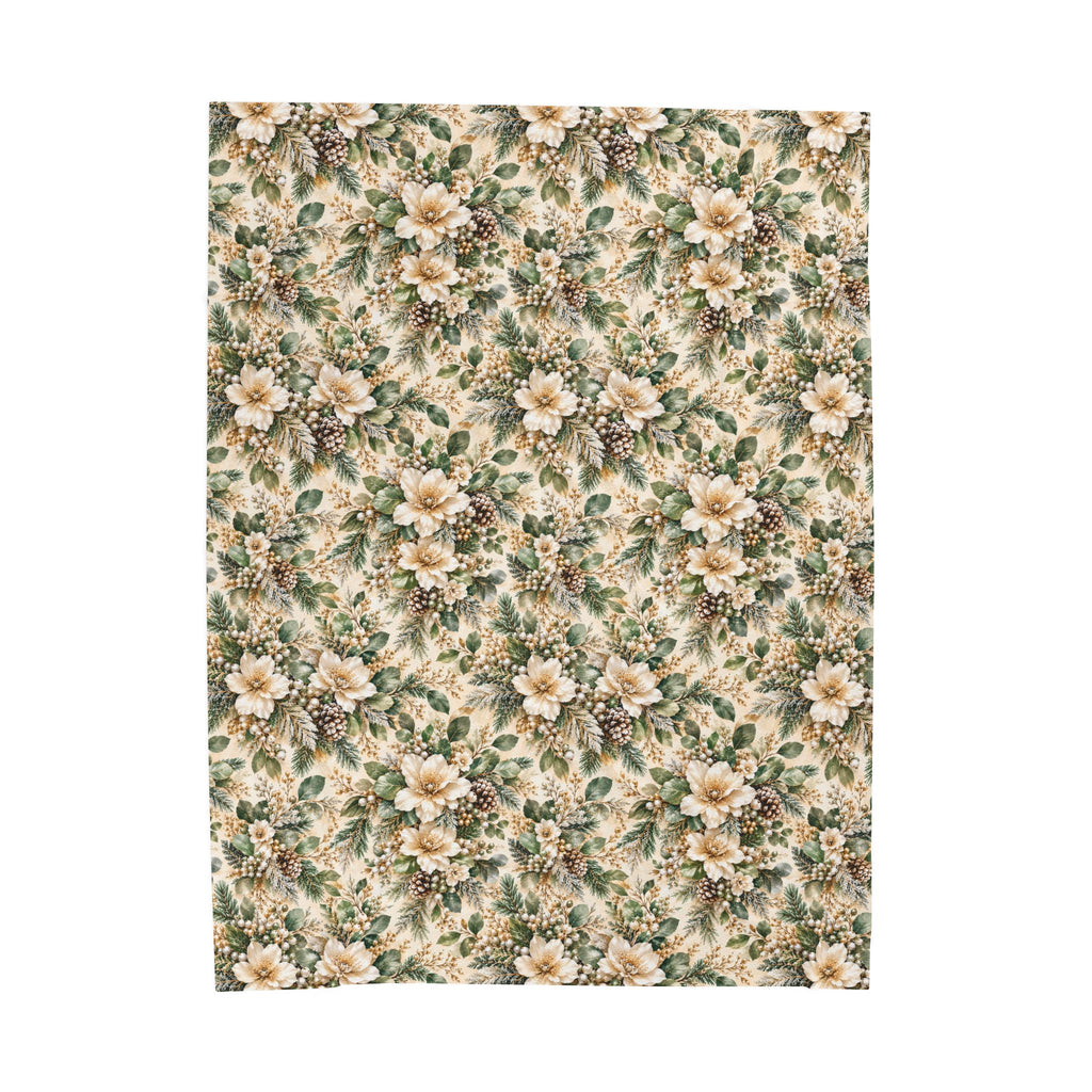 Sage Green & Champagne Floral Velveteen Plush Throw Blanket