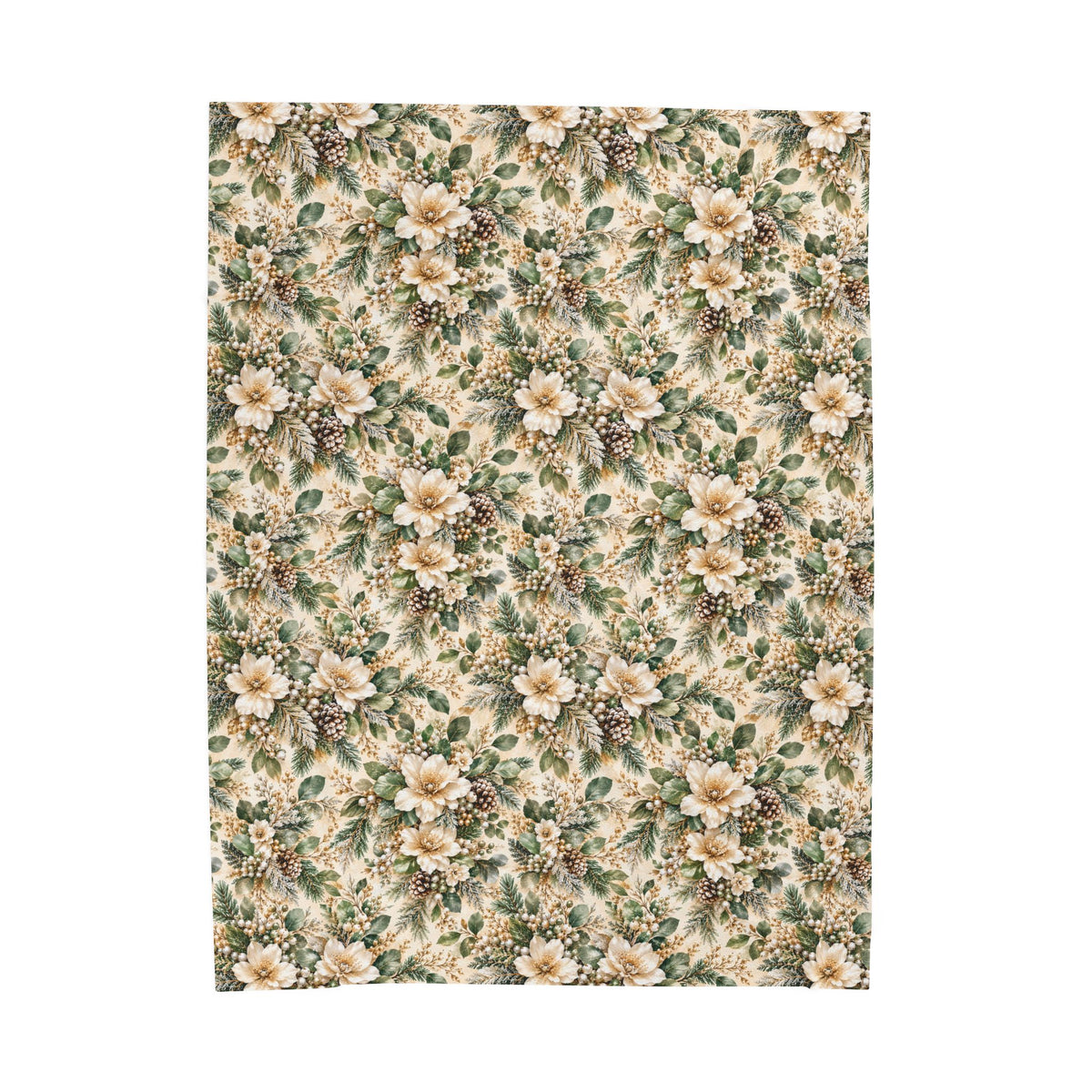 Sage Green & Champagne Floral Velveteen Plush Throw Blanket