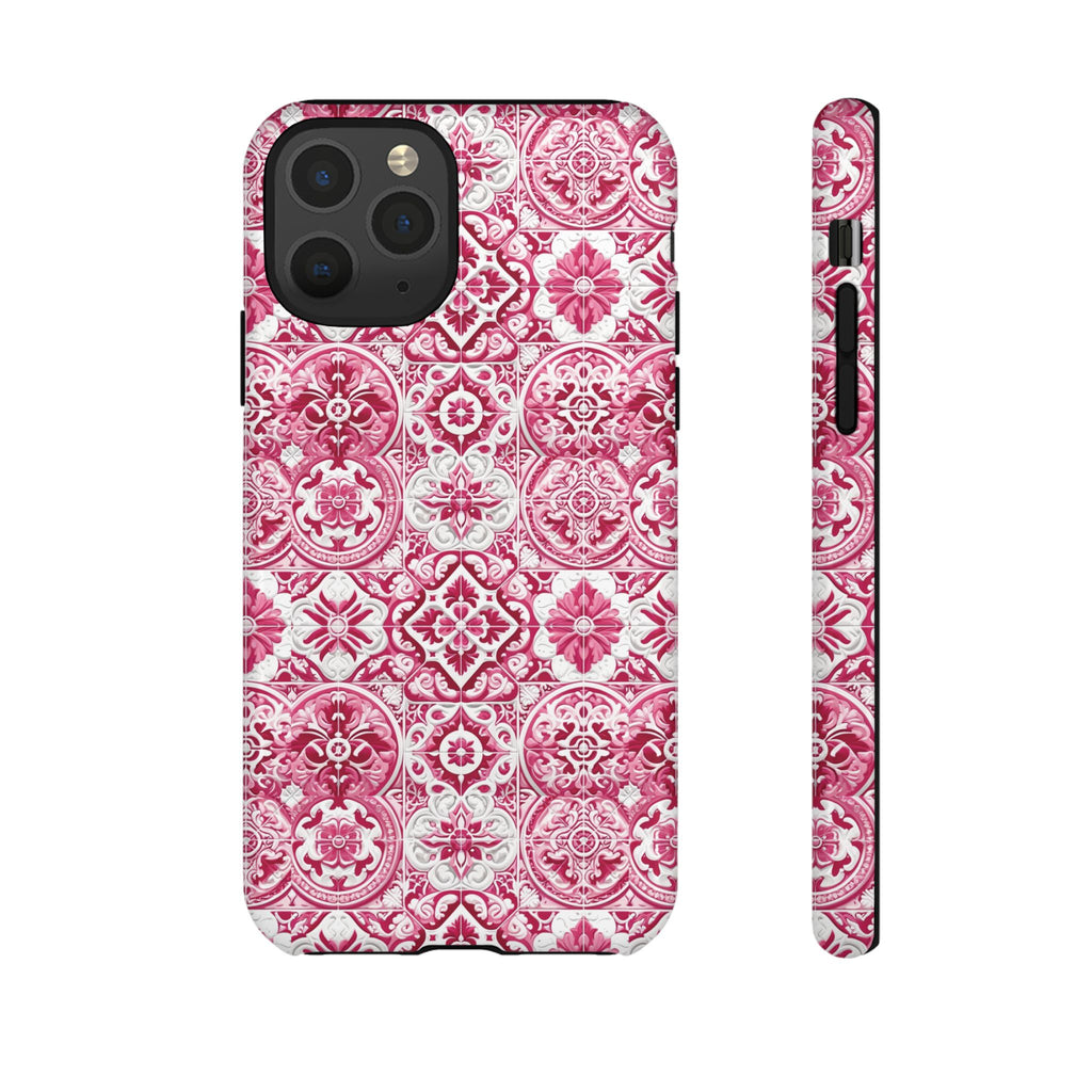 Pink and White Mediterranean Tile Design Phone Case - Stylish, Protective Cover for All Models Gift for Mom Accessory Gift for Her