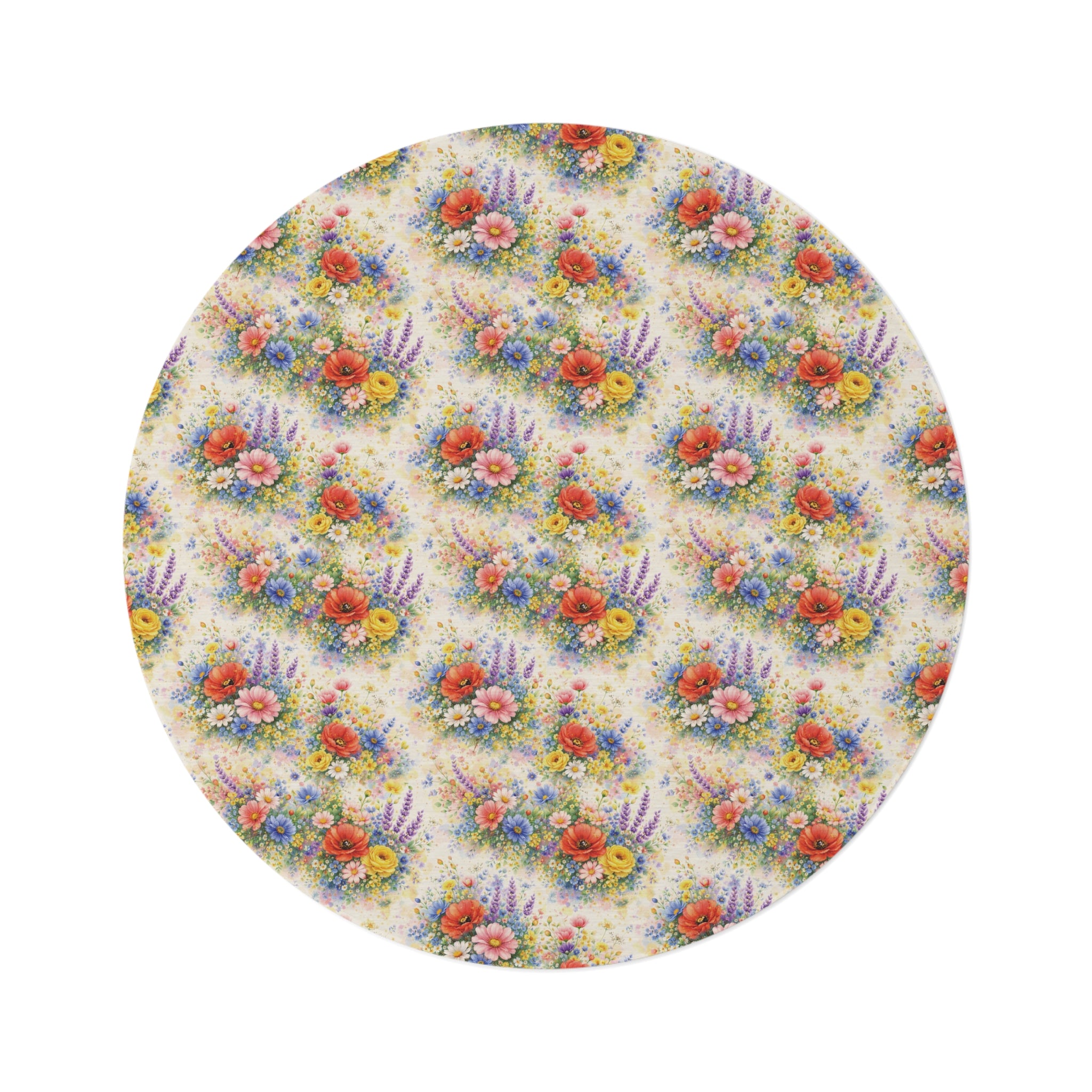 Watercolor Wildflower Round Rug — Floral Boho Home Décor Office, Bedroom Trend