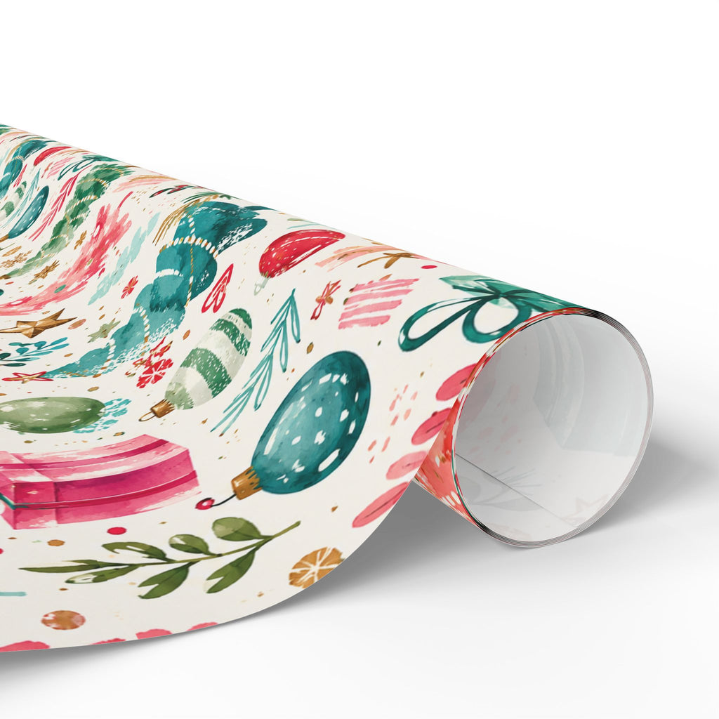 Festive Watercolor Christmas Wrapping Paper — Trees, Ornaments & Gifts Pattern