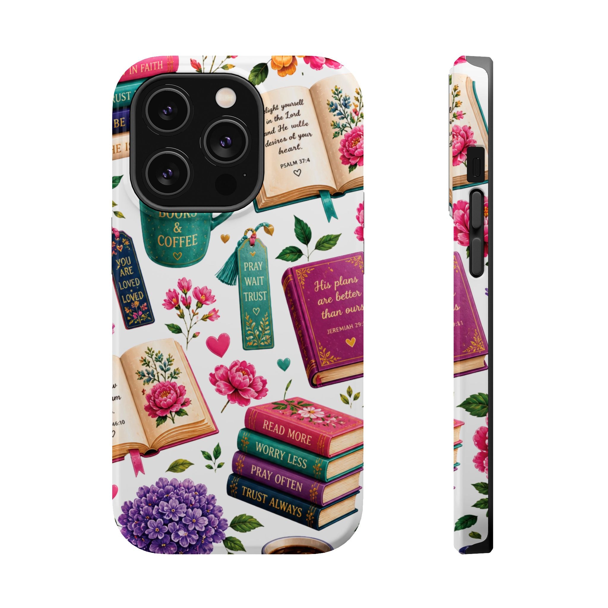 Christian Books & Coffee Phone Case — Magnetic Impact-Resistant Christian Gift