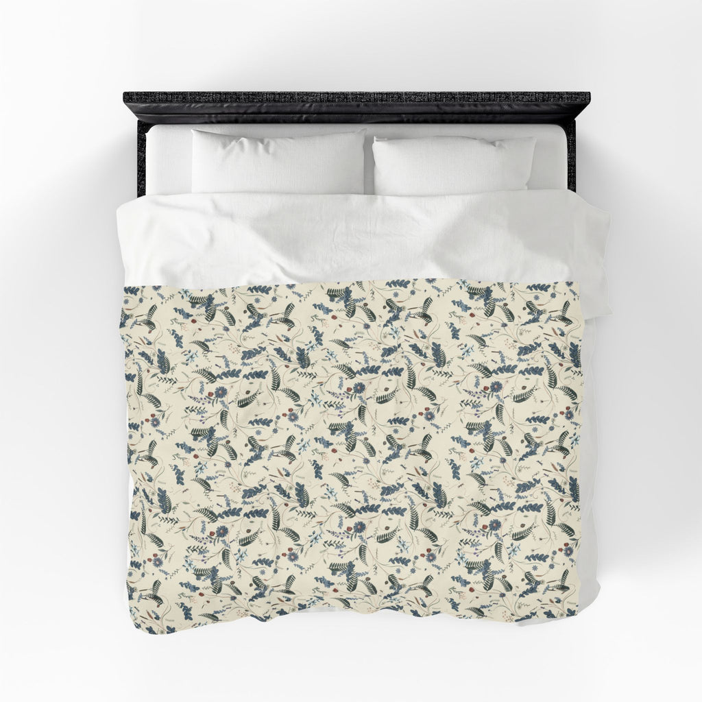 Botanical Floral Velveteen Plush Blanket — Soft Cozy Throw