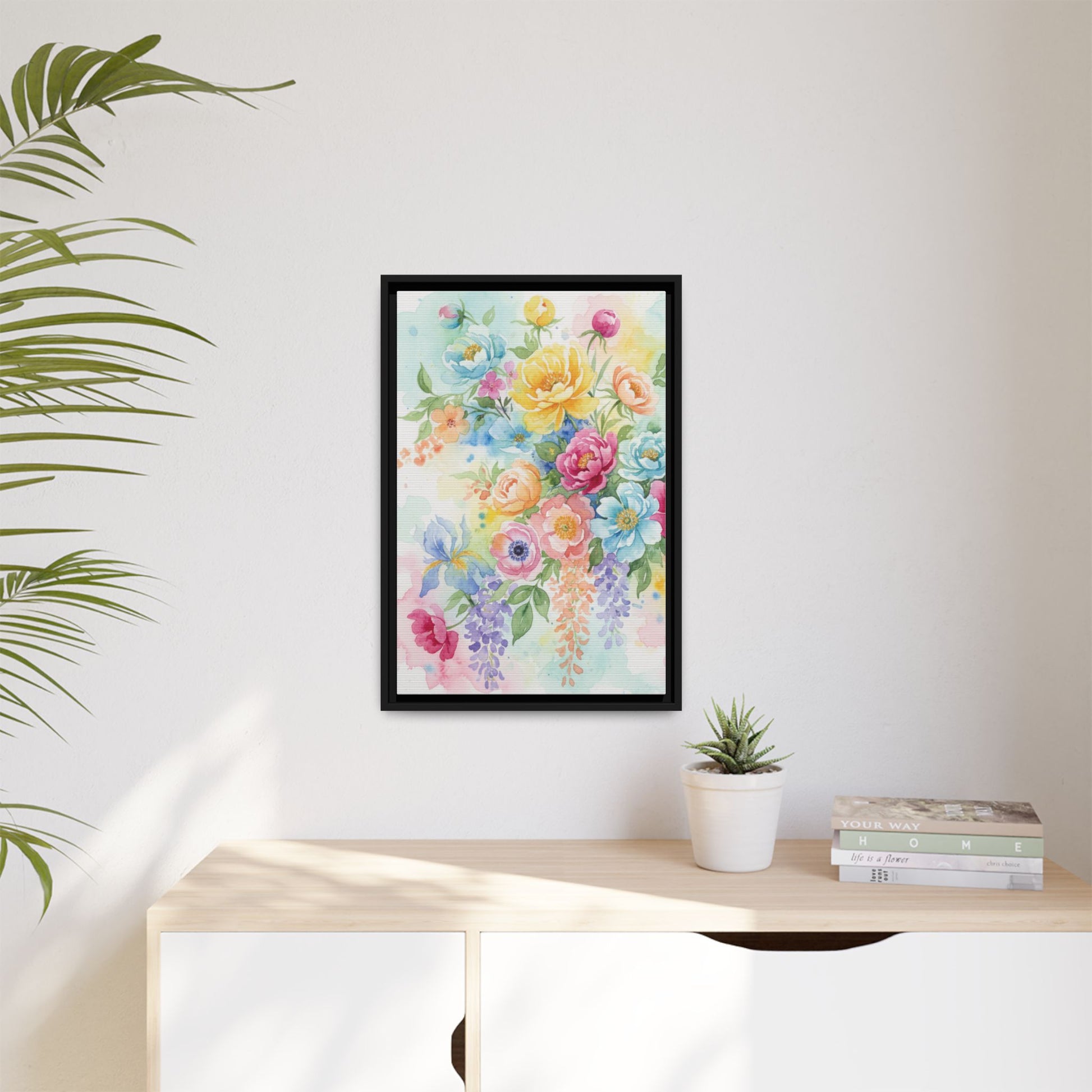 Watercolor Floral Bouquet Canvas, Framed Matte Wall Art | Multi-Color Wall Art