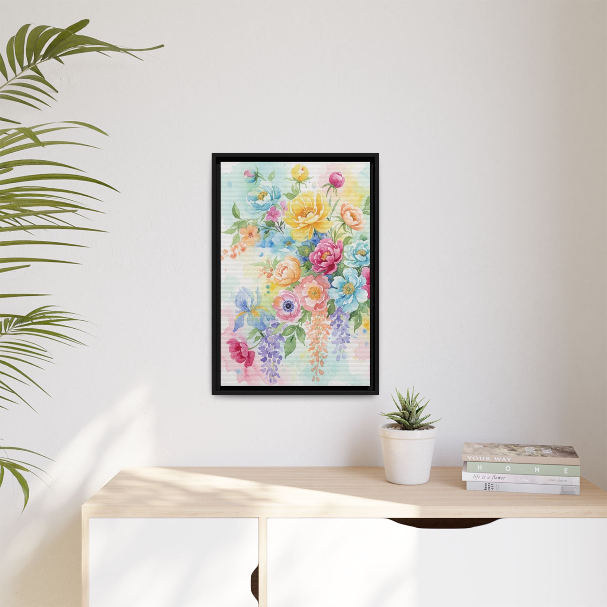 Toile Bouquet Floral Aquarelle, Art Mural Mat Encadré | Art Mural Multicolore
