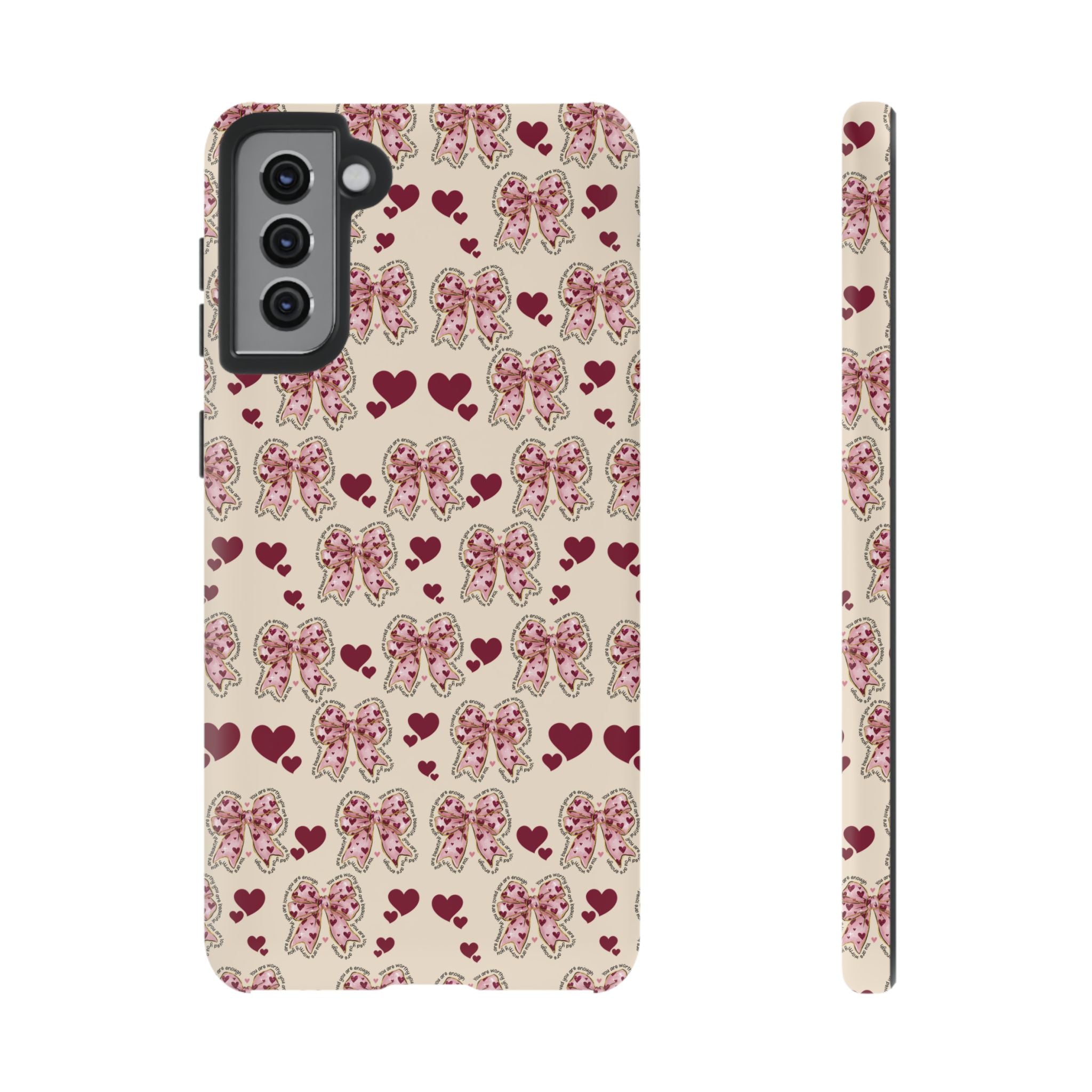 Charming Hearts & Pink Bows Phone Case Stylish & Durable Protection for Your Device | Scratch-Resistant, Slim Fit, and Lightweight Design for Everyday Use for iPhone & Android | Fresh Nature-Inspired Design!