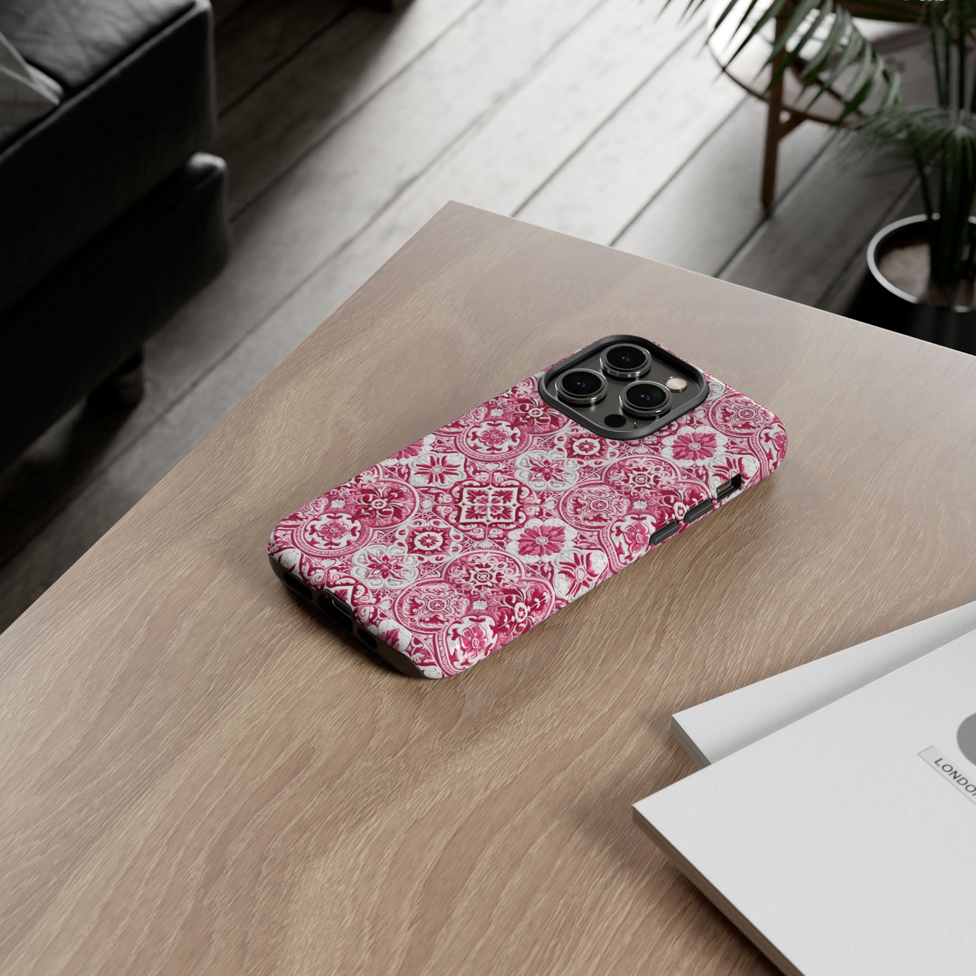 Pink and White Mediterranean Tile Design Phone Case - Stylish, Protective Cover for All Models Gift for Mom Accessory Gift for Her
