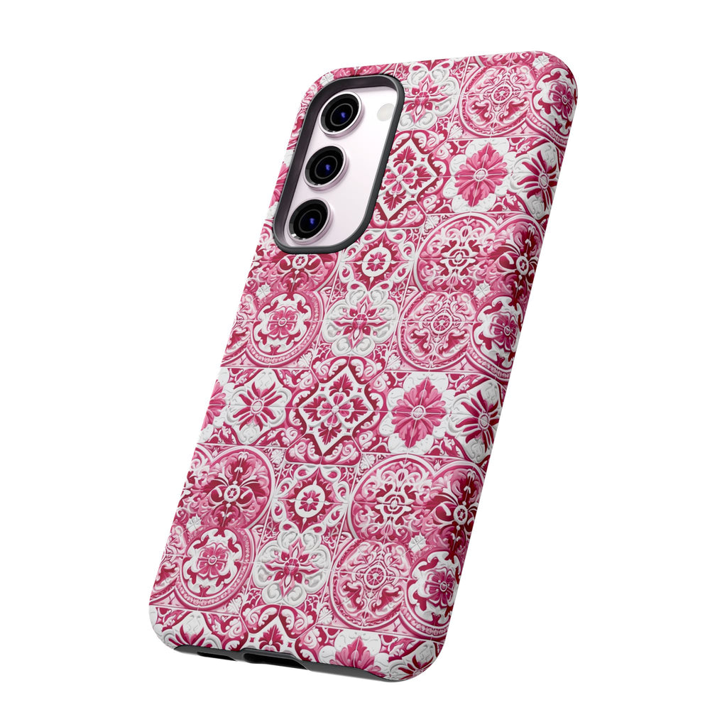 Pink and White Mediterranean Tile Design Phone Case - Stylish, Protective Cover for All Models Gift for Mom Accessory Gift for Her