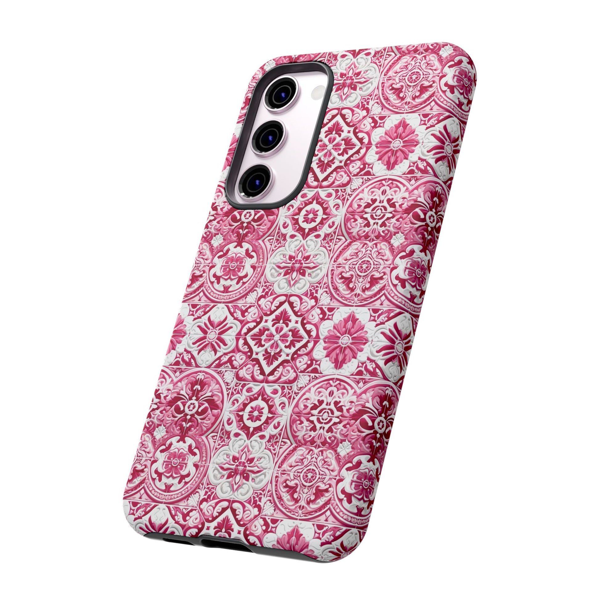 Pink and White Mediterranean Tile Design Phone Case - Stylish, Protective Cover for All Models Gift for Mom Accessory Gift for Her