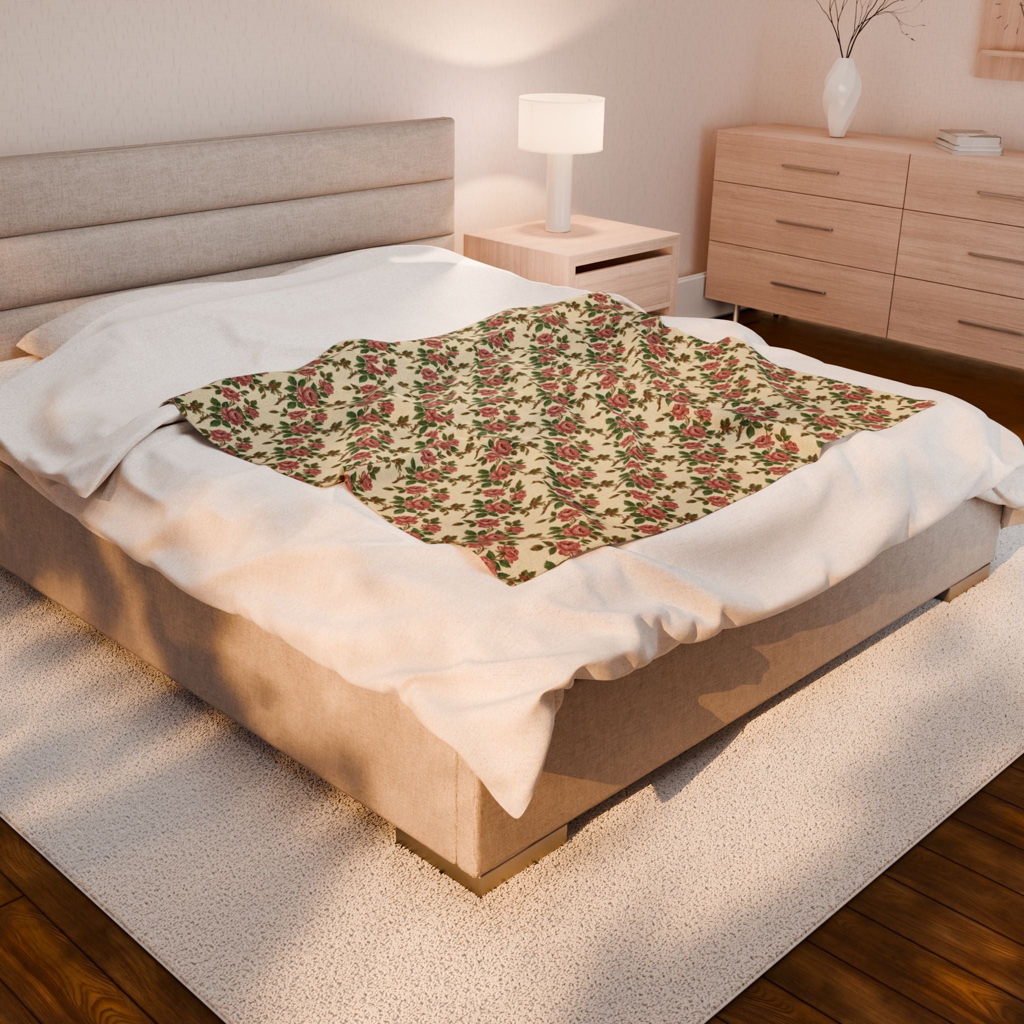Vintage Franciscan Rose Plush Blanket - Cozy Throw Blanket