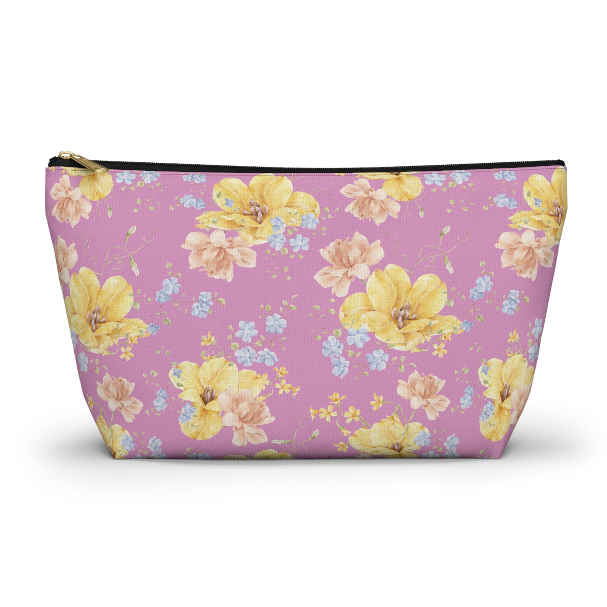Yellow Floral Accessory Pouch — T‑Bottom Cosmetic Bag Makeup