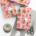 Pink Gingerbread Girls Christmas Wrapping Paper Cute Holiday Gift Wrap for Her, Festive & Whimsical Packaging for Xmas, Baby Showers Birthdays 3 SizesPerfect for Seasonal Gifting