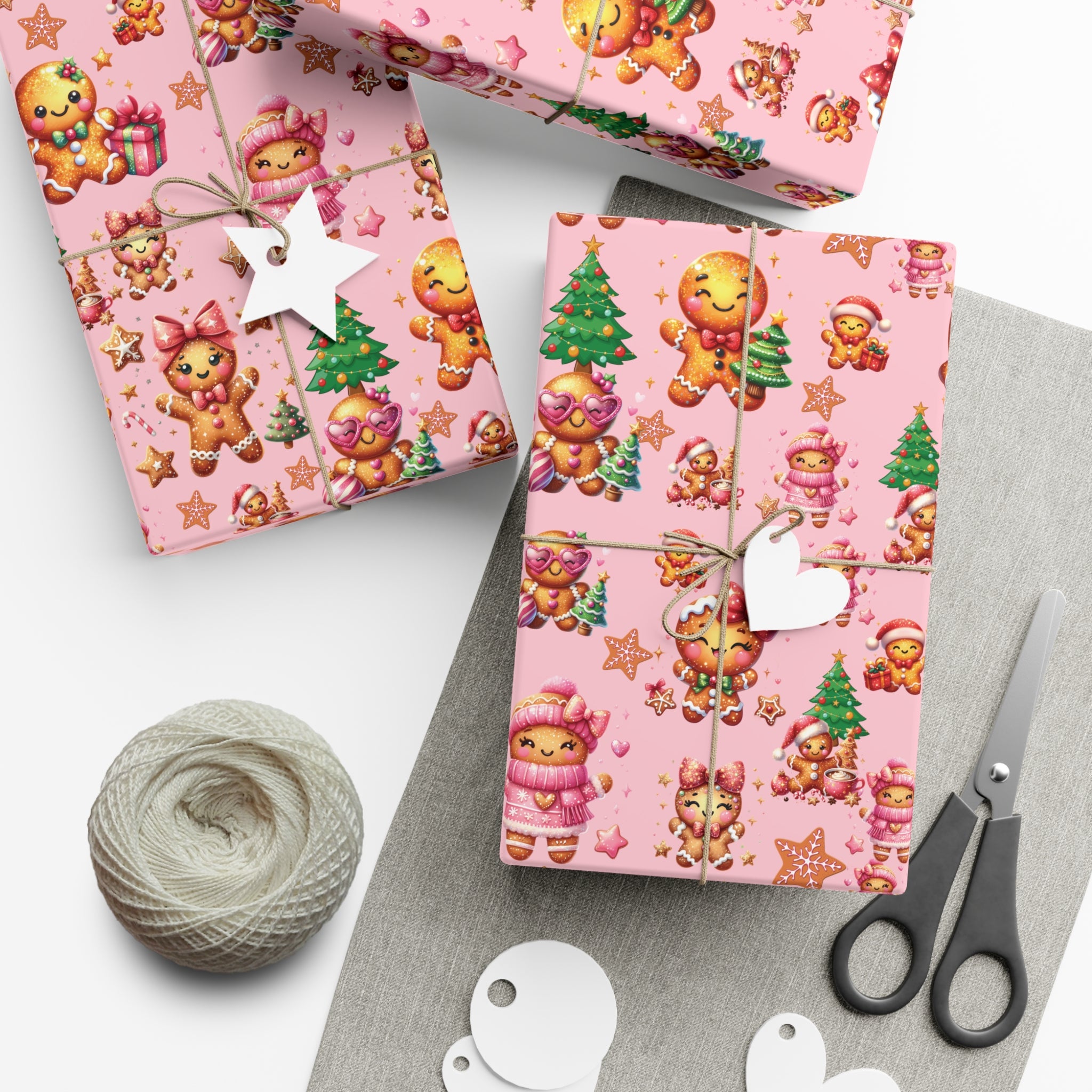 Pink Gingerbread Girls Christmas Wrapping Paper Cute Holiday Gift Wrap for Her, Festive & Whimsical Packaging for Xmas, Baby Showers Birthdays 3 SizesPerfect for Seasonal Gifting
