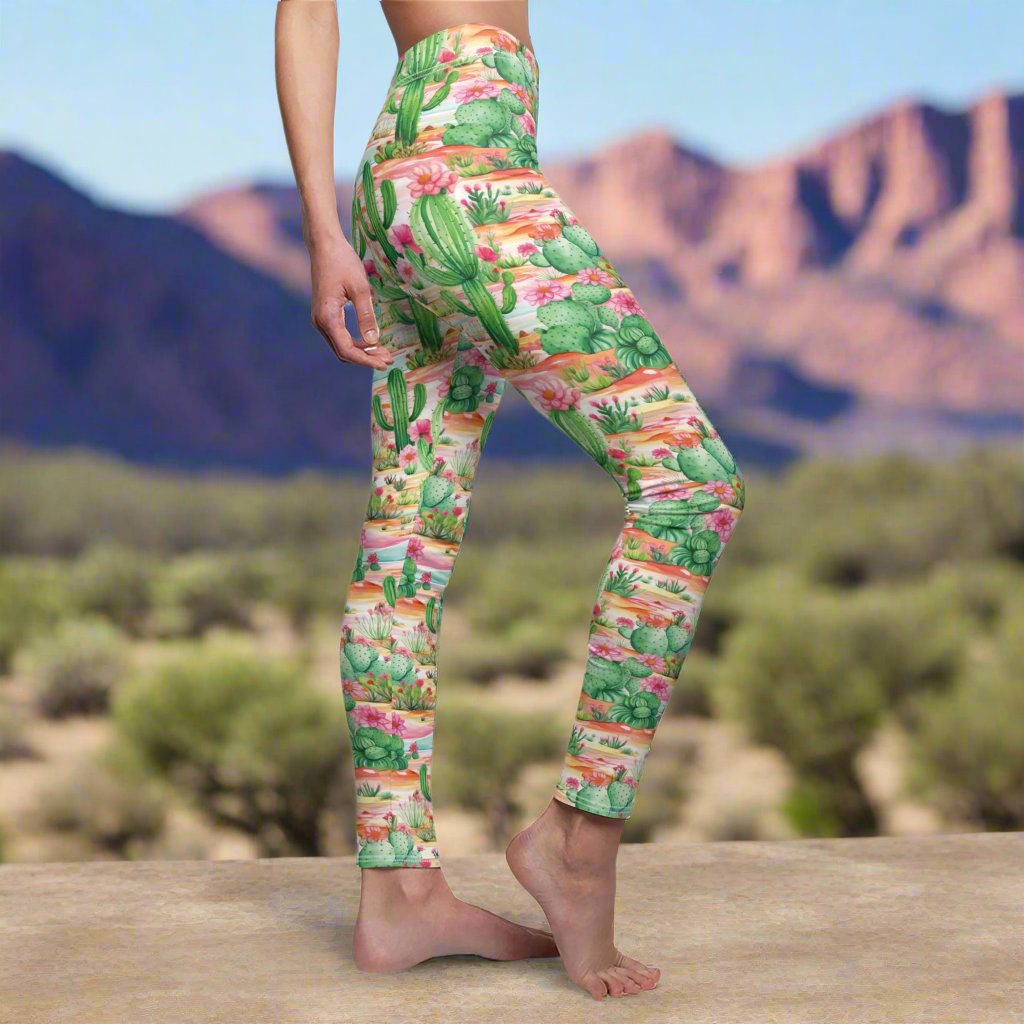 Chic Cactus Pink & Mint Green Abstract Women's Leggings – Stylish Casual Pants for Everyday, Yoga, or Lounging | Soft, Comfy, and Perfect for Active Living Perfect Gift Idea for Her – Available in Plus Sizes - MRSBYVALLE