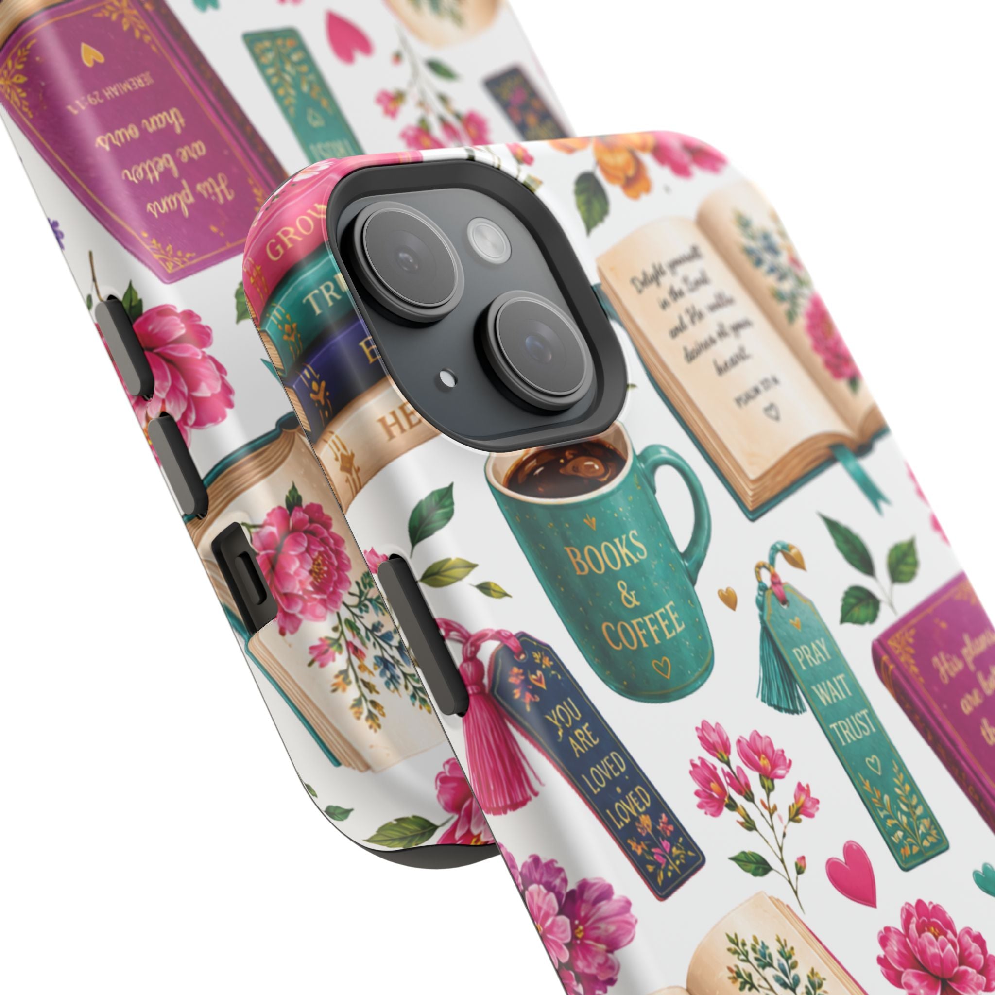 Christian Books & Coffee Phone Case — Magnetic Impact-Resistant Christian Gift