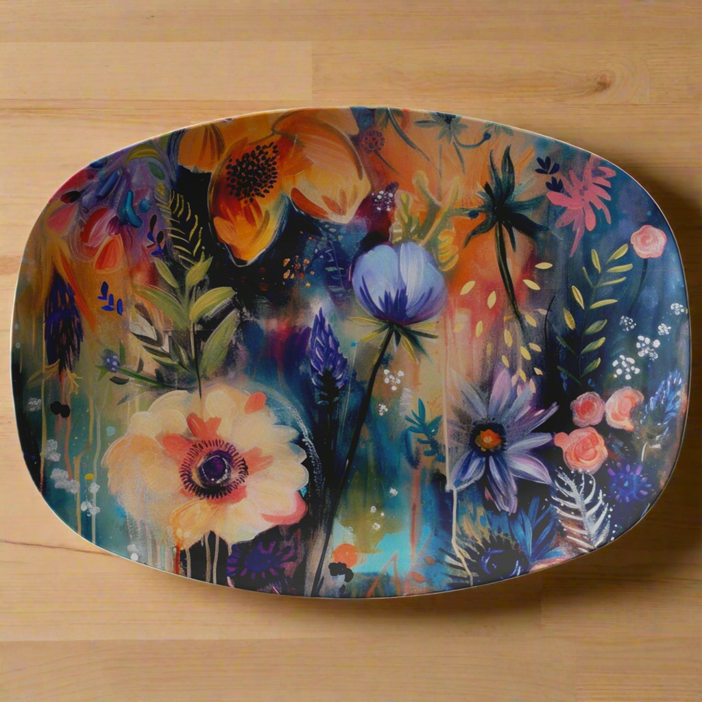 Boho Floral Watercolor Platter 10x14” Elegant Serving Dish for Thanksgiving, Weddings Home Decor  Handmade Artisan Design, Durable & Stylish - MRSBYVALLE