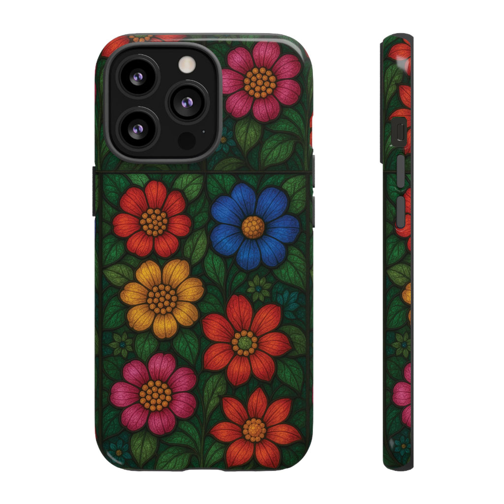 Coque de téléphone effet vitrail floral lumineux Art abstrait coloré, Étui de protection esthétique pour iPhone, Samsung et Google, Idée cadeau unique pour maman