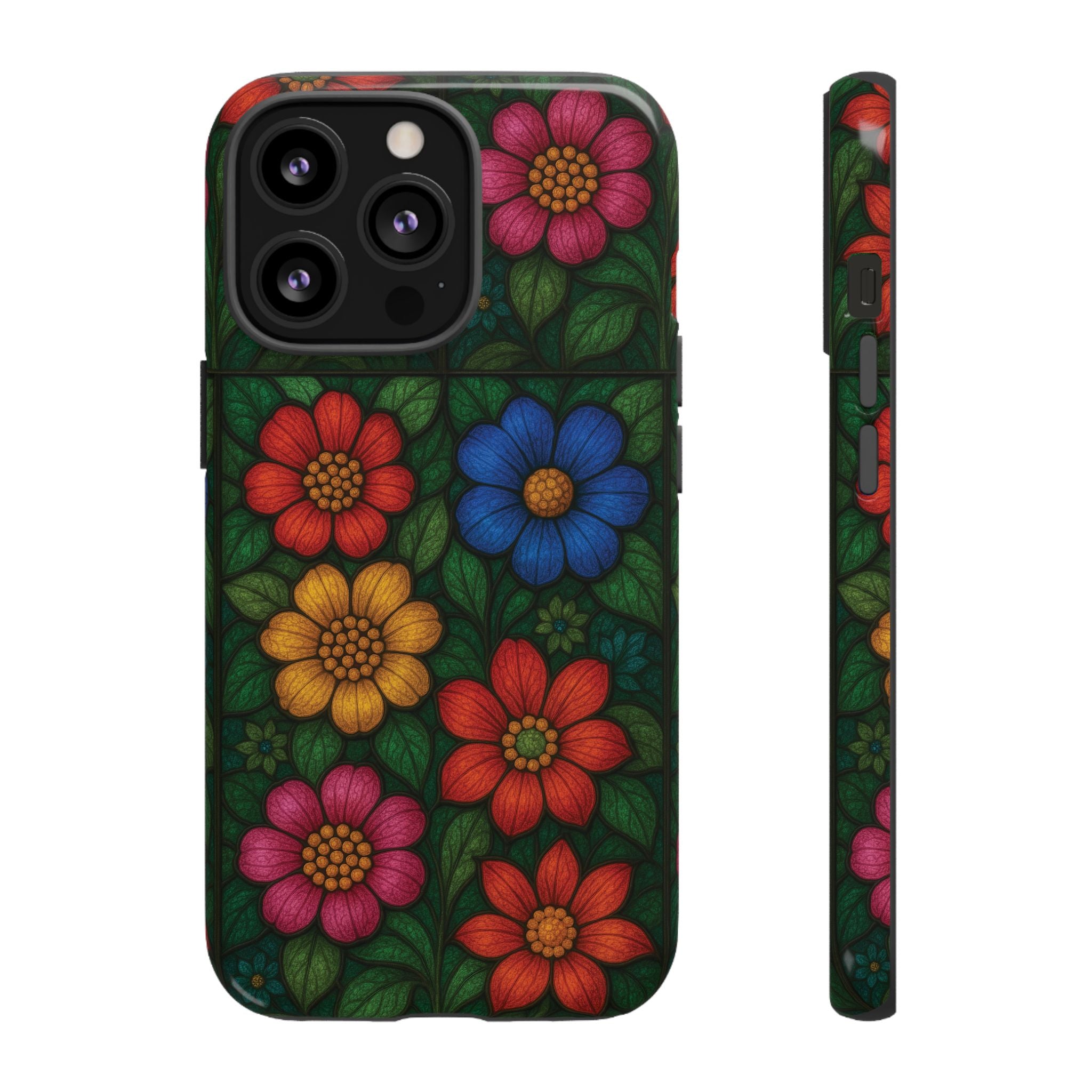 Bright Floral Stained Glass Illusion Phone Case Colorful Abstract Art, Aesthetic Protective Cover for iPhone, Samsung & Google, Unique Gift Idea Mom