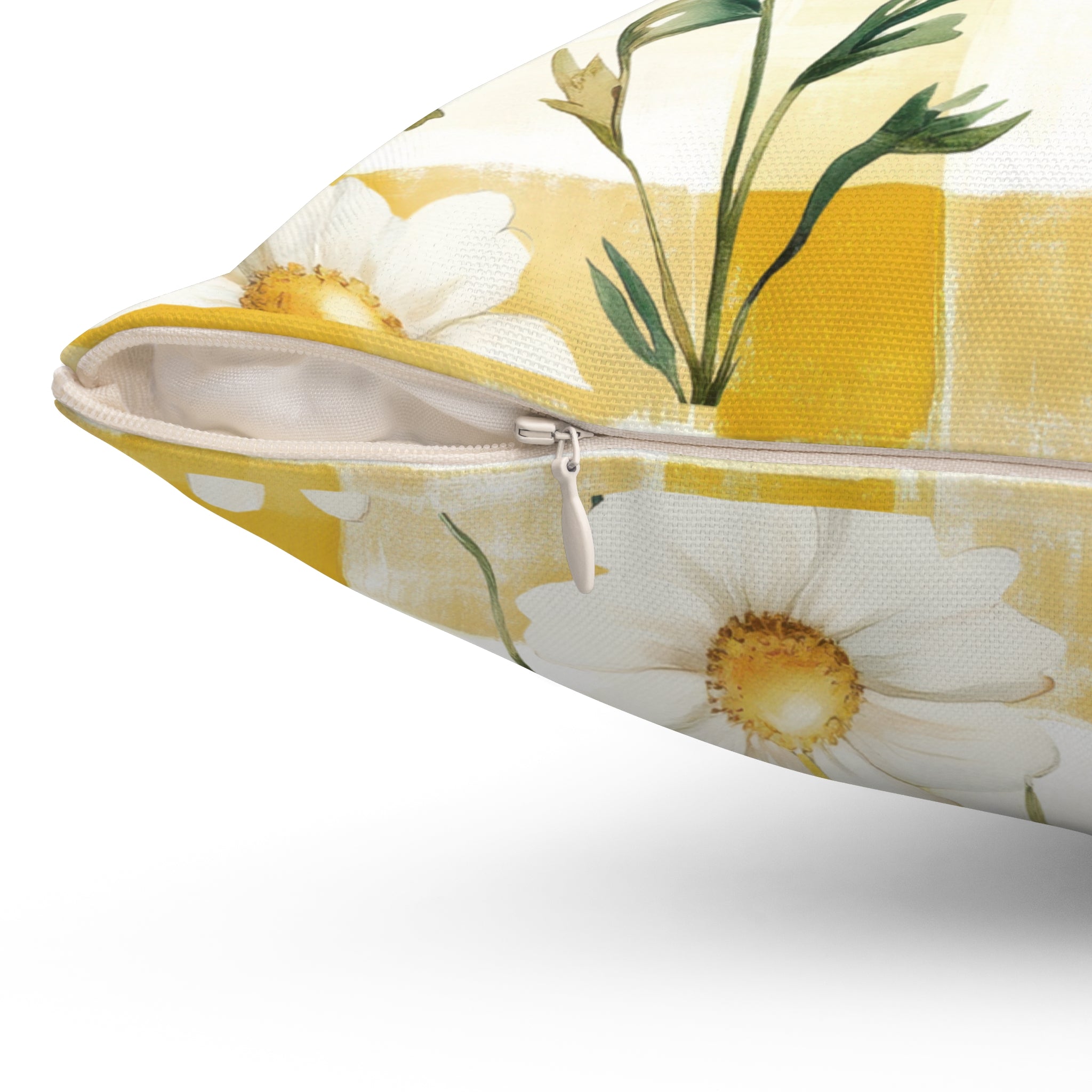 Pastel Yellow Daisy Checker Pillow — Spring Floral Decorative Pillow