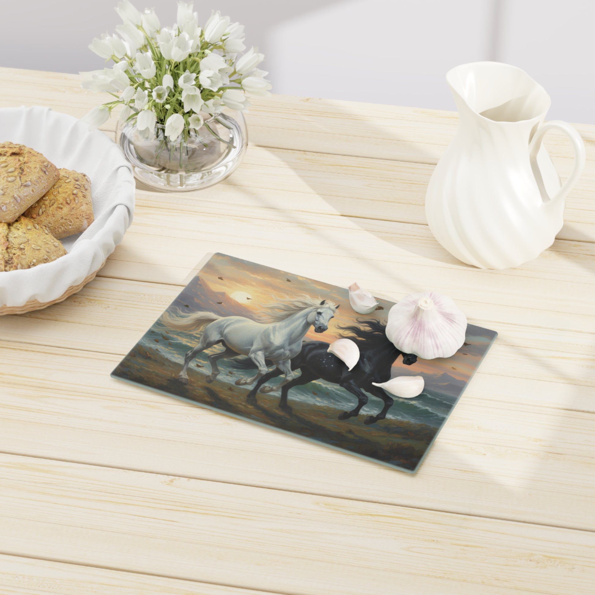 Majestic Horses Tempered Glass Cutting Board – Durable, Easy-Clean Kitchen Essential