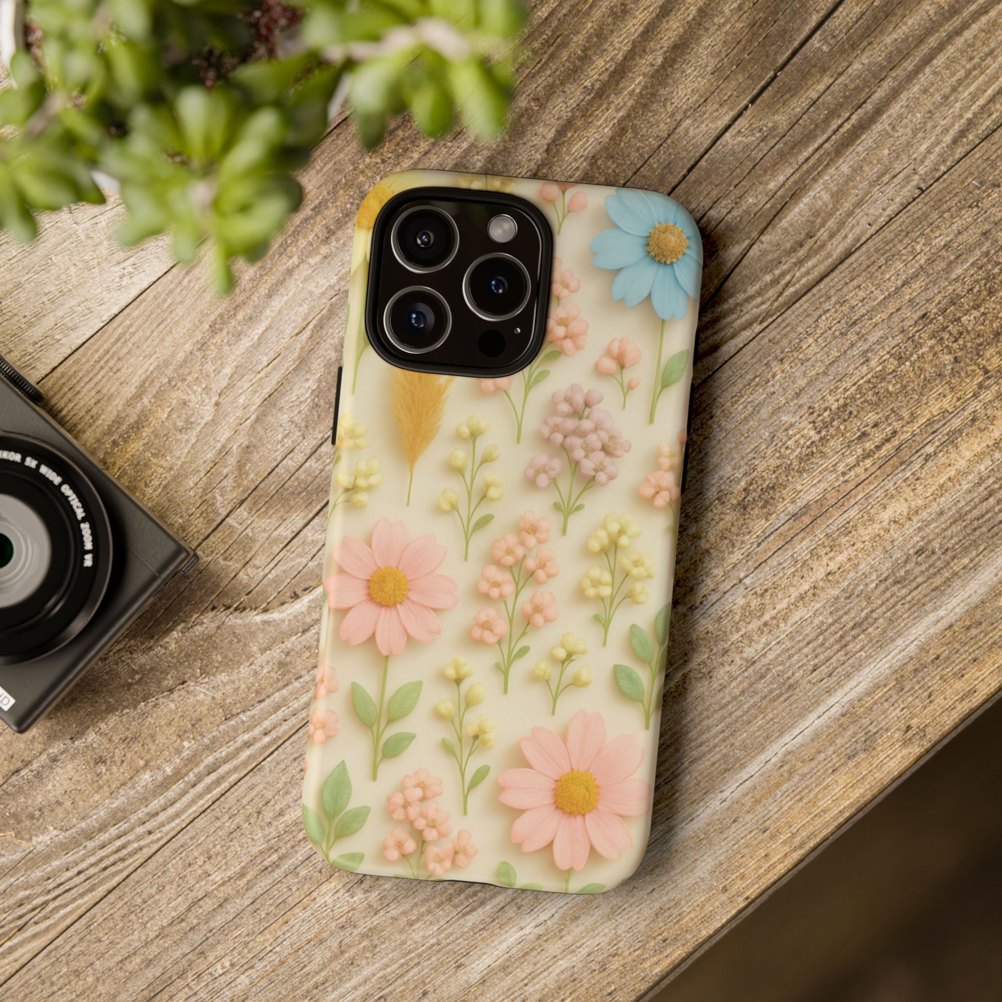 Pastel Dried Flowers Illusion Phone Case 3D Realistic Pressed Floral Design, Bright Botanical Aesthetic, Soft Nature-Inspired CoveriPhone & Galaxy
