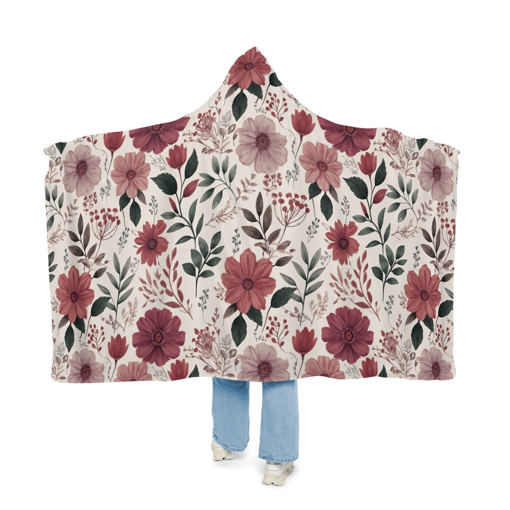 Romantic Rose Floral Hooded Blanket – 3D Illusion Cozy Sherpa Throw, Soft Gift for Her, Snuggle Up in Love & Warmth This Winter Gift for Mom Housewarming