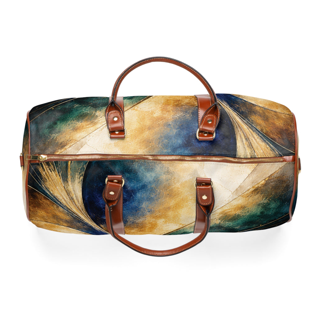 Luxury Blue & Gold NeoDeco Waterproof Travel Bag — Gilded Convergence