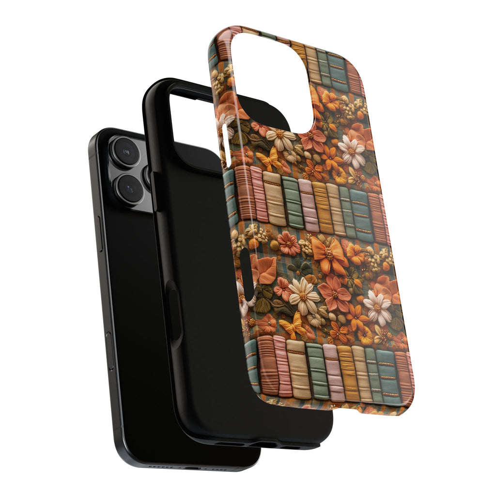 3D Illusion Boho Floral and Books Phone Case Gift for Her Phone 15, Samsung iPhone Samsung Gift for Her Case iPhone 15, Samsung iPhone Samsung Accessory Gift for Her
