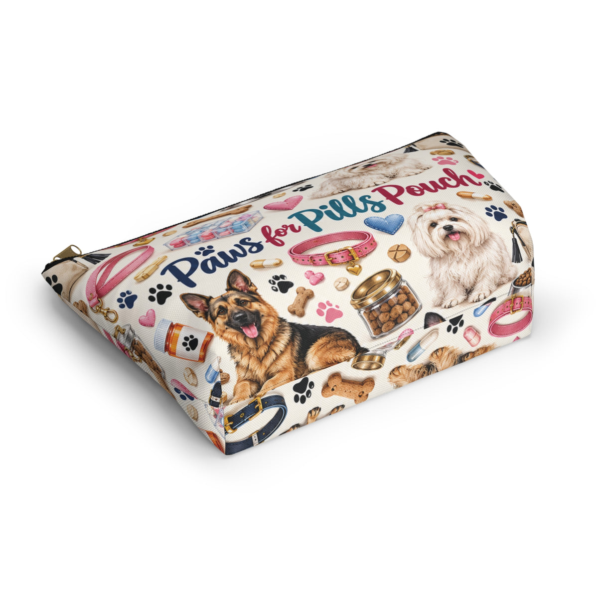Paws for Pills Accessory Pouch — Dog Medicine & Treats T-Bottom Makeup Bag