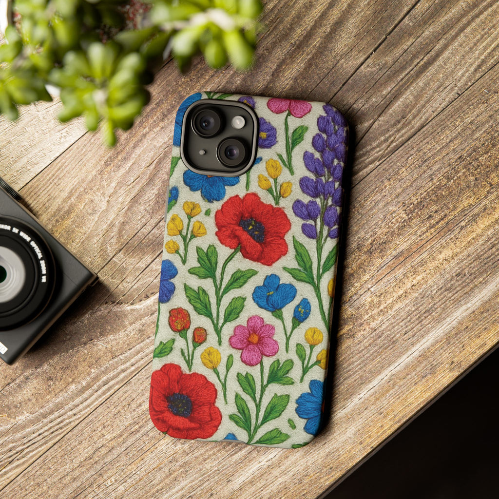 Bright 3D Illusion Wildflower Phone Case Cute Floral Design in Red, Pink, Blue – Aesthetic Protective Case for iPhone and  Android