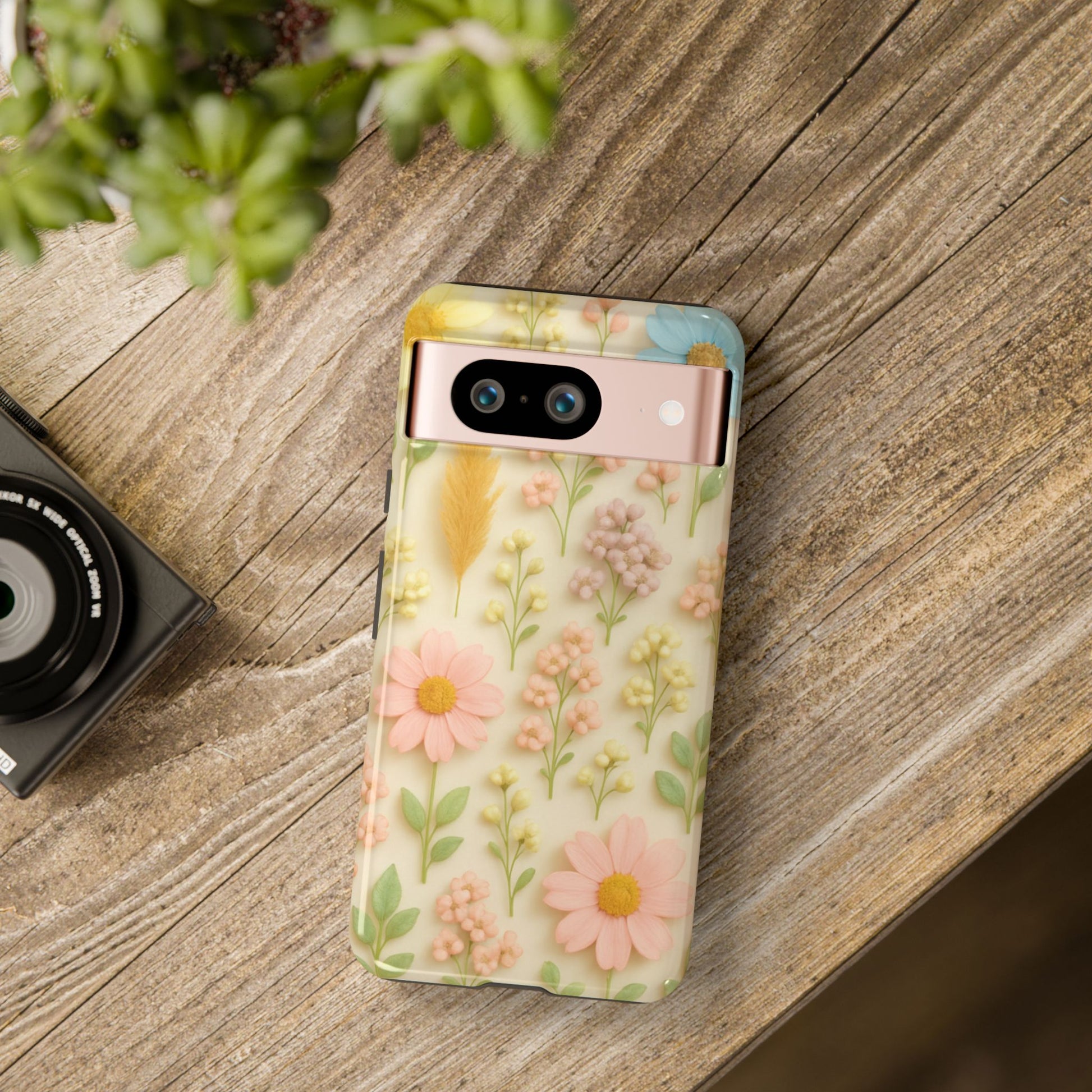Pastel Dried Flowers Illusion Phone Case 3D Realistic Pressed Floral Design, Bright Botanical Aesthetic, Soft Nature-Inspired CoveriPhone & Galaxy