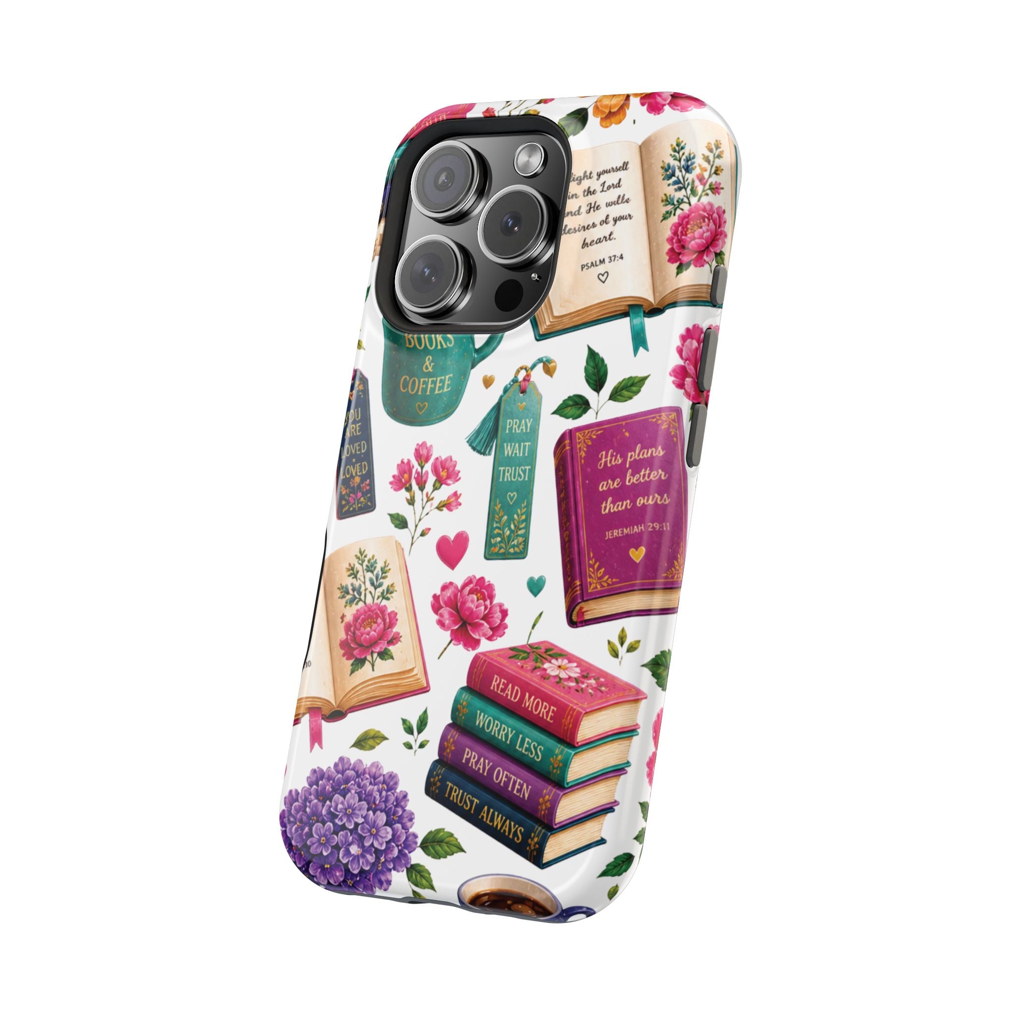 Christian Books & Coffee Phone Case — Magnetic Impact-Resistant Christian Gift
