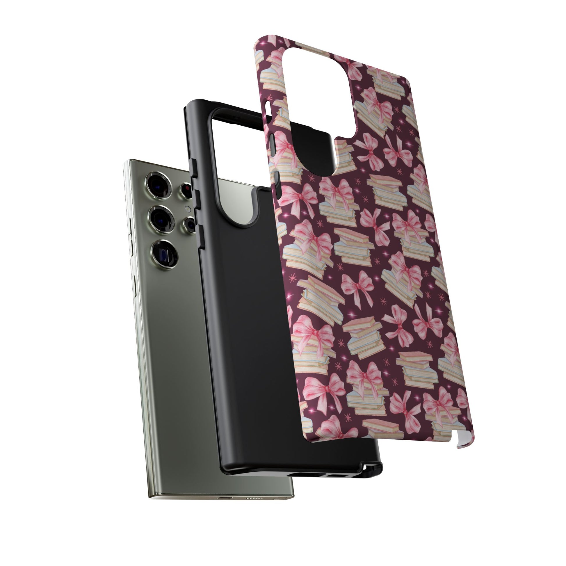 Coquette Pink Bows & Books Phone Case for iPhone 16 15 14 13 12  21 23 Samsung, and Pixel | Stylish Protective Cover Gift for Her Perfect for Floral Lover