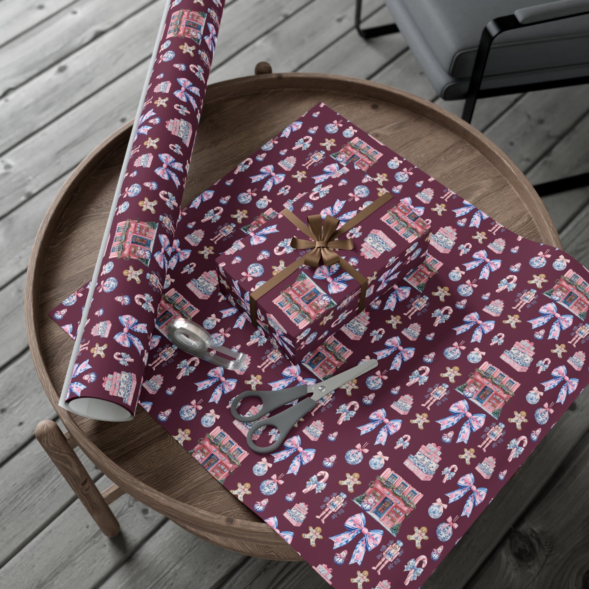 Pink & Blue Nutcracker Christmas Wrapping Paper with Bows & Holiday Elements – Ideal for Festive Gift Wrapping, Adding Cheer & Charm to Every Present Gifts - MRSBYVALLE