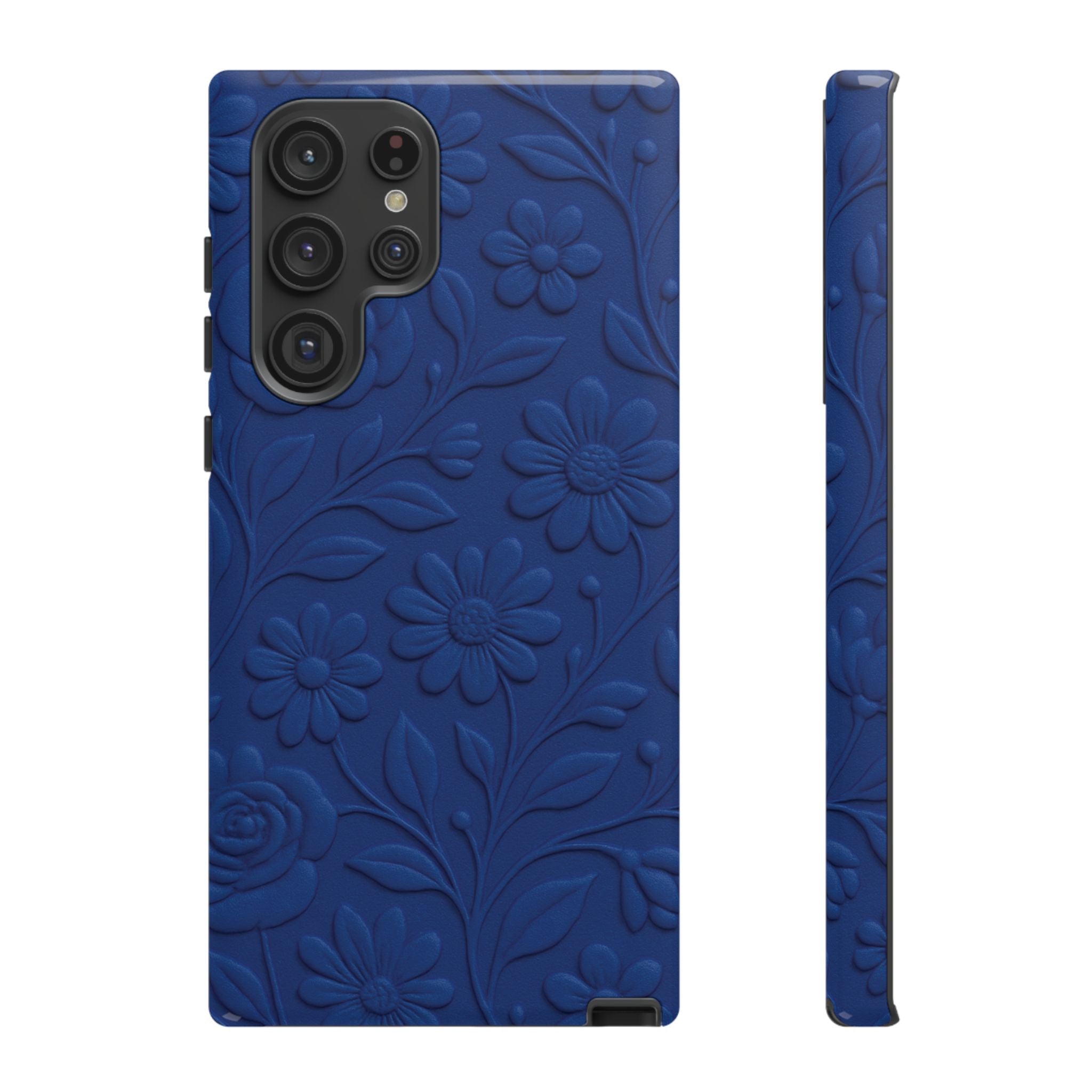 3D Illusion Floral Cobalt Blue Phone Case Elegant Raised Flower Design, Seamless Textured Look, Durable & Stylish Protection for iPhone and Android Models Fits iPhone & Samsung Models