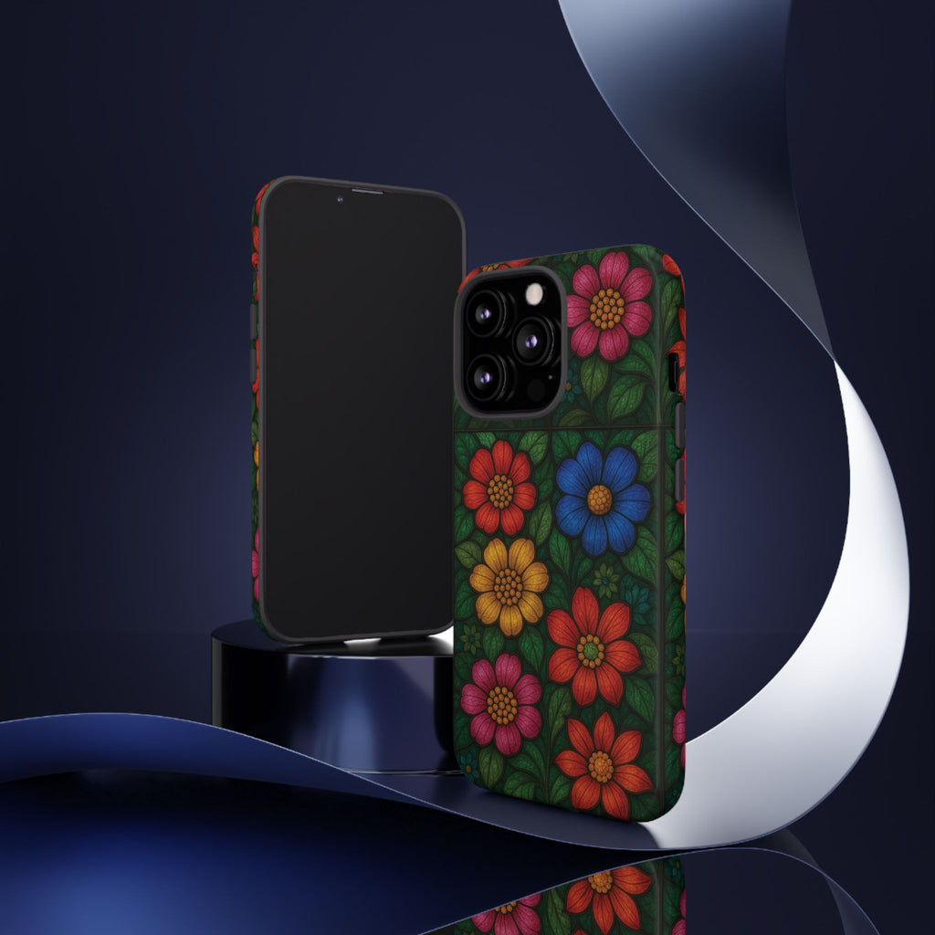 Coque de téléphone effet vitrail floral lumineux Art abstrait coloré, Étui de protection esthétique pour iPhone, Samsung et Google, Idée cadeau unique pour maman