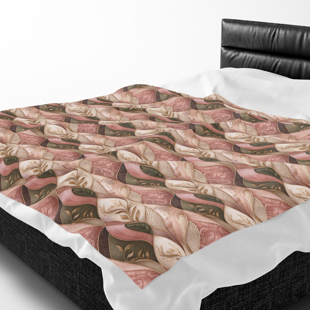 Velveteen Plush Blanket — Cozy Braided Leaf Pattern Throw (Soft Floral Earth Tones)
