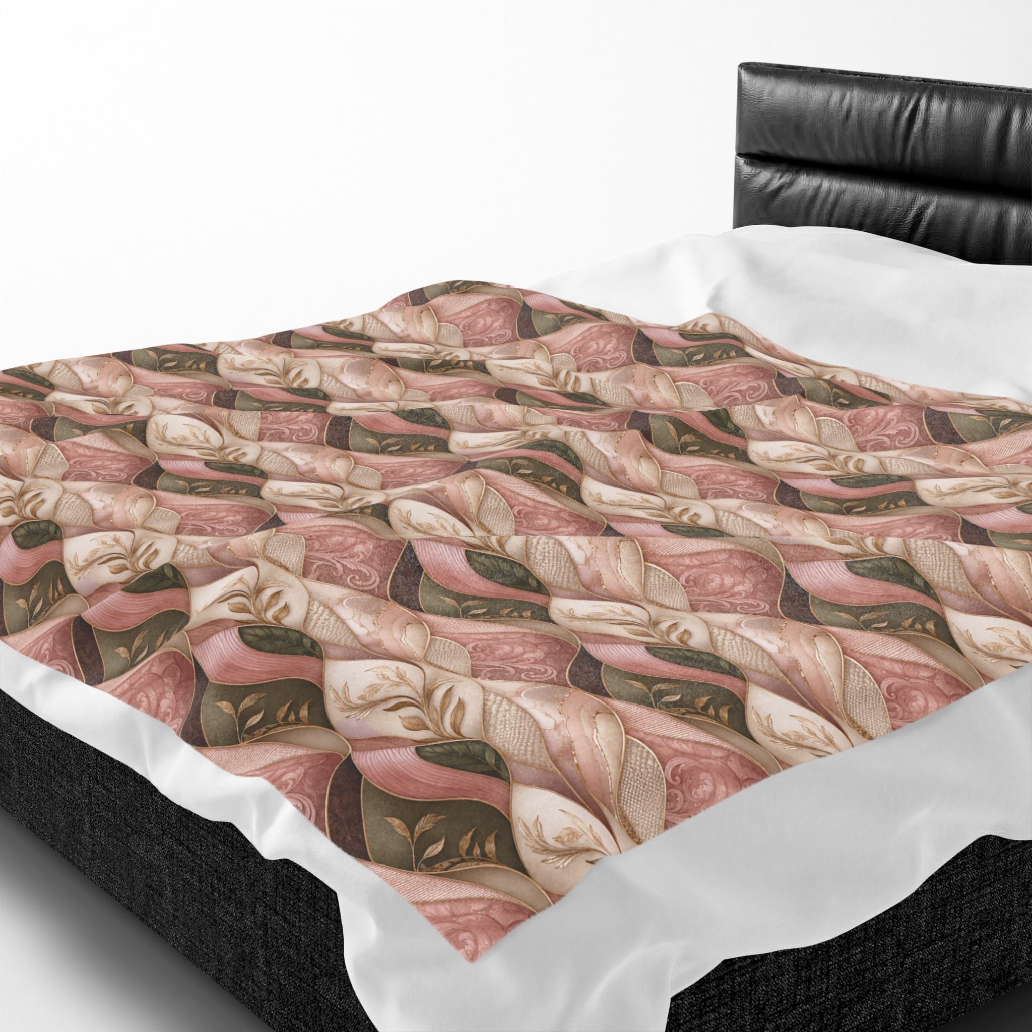 Velveteen Plush Blanket — Cozy Braided Leaf Pattern Throw (Soft Floral Earth Tones)