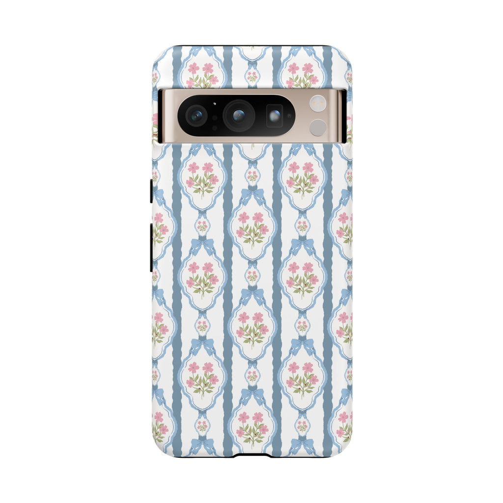 Coque de téléphone Vintage Nœud Bleu et Rose — Motif floral romantique « Tough Cases »