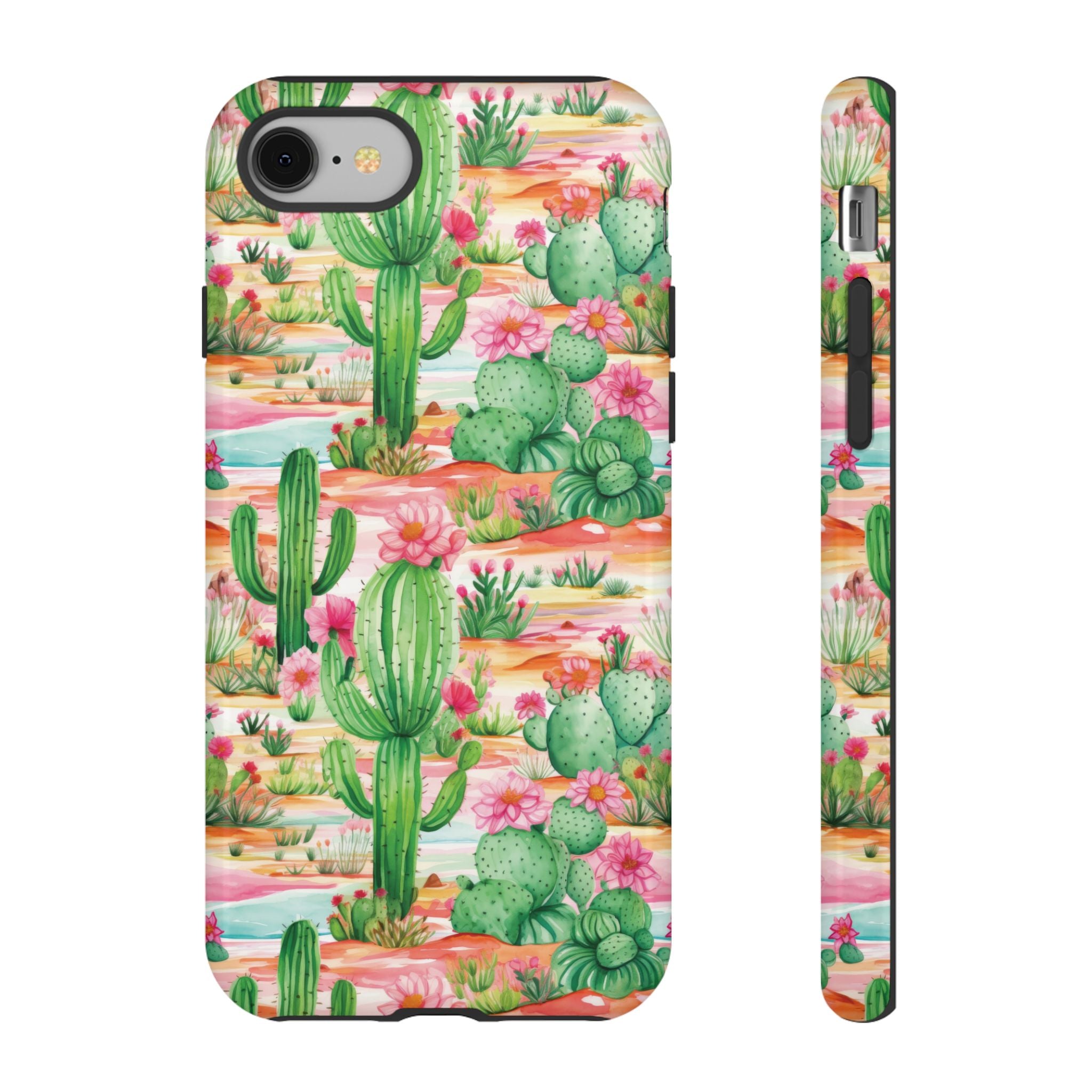 Pink and Mint Green Cactus Phone Case - Tough, Stylish Cover with Cactus Flowers | Durable Protection for iPhone & Android | Fresh Nature-Inspired Design!