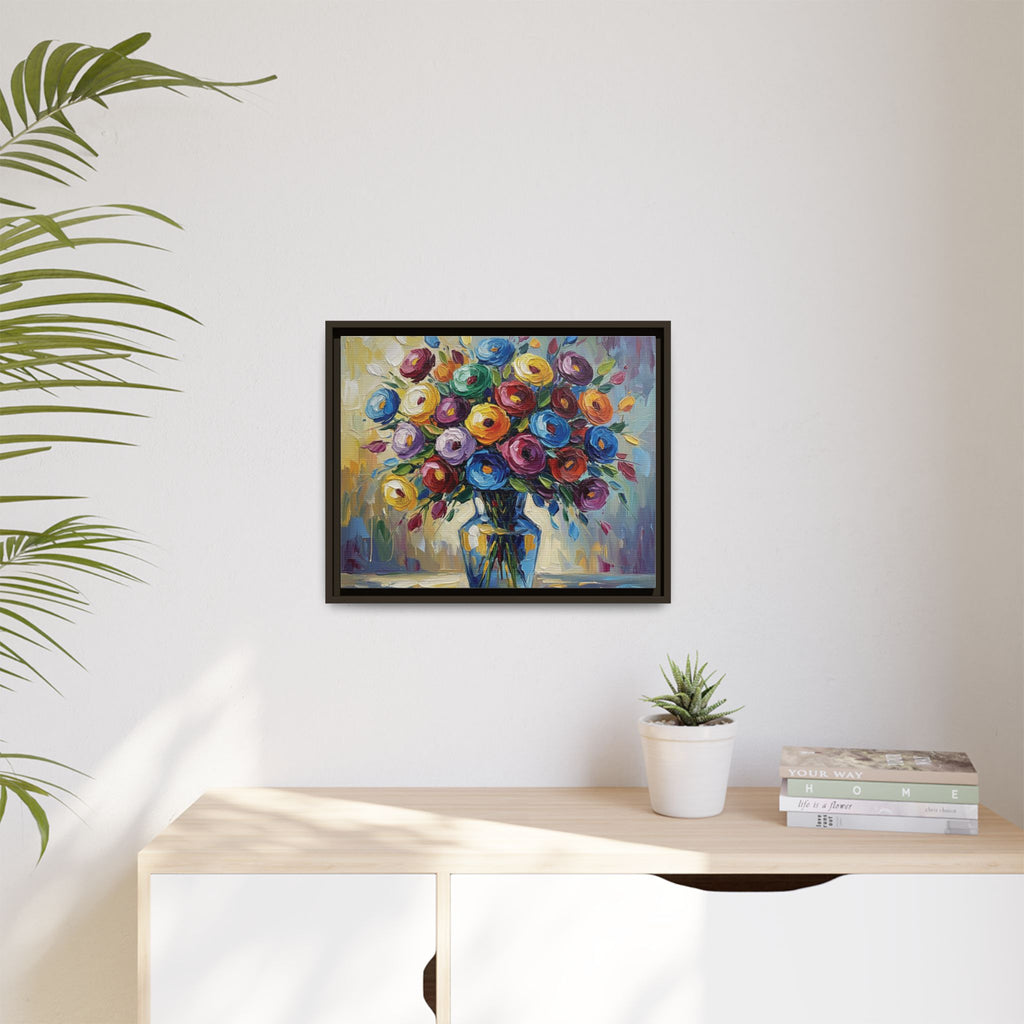 Impression sur toile bouquet floral aquarelle - Tableau mural encadré mat - Illusion de peinture à l'huile vibrante