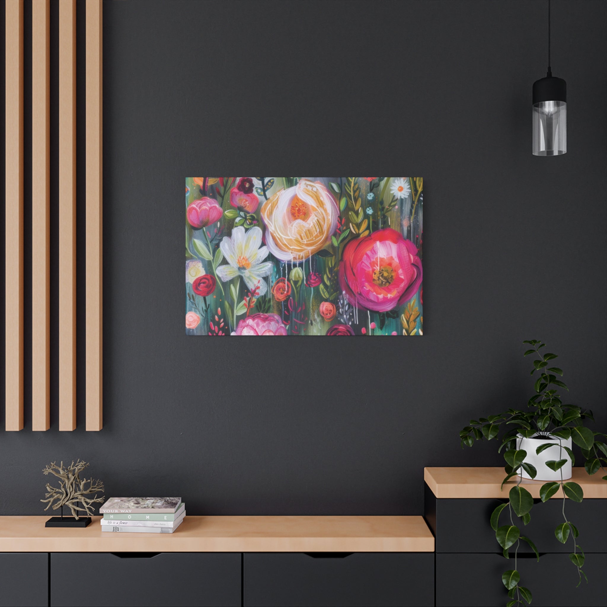 Watercolor Boho Floral Wall Art Matte Canvas Stretched, Vibrant Botanical Design, Perfect for Living Room, Bedroom, or Office Decor, Adds a Stylish Touch to Any Space - MRSBYVALLE
