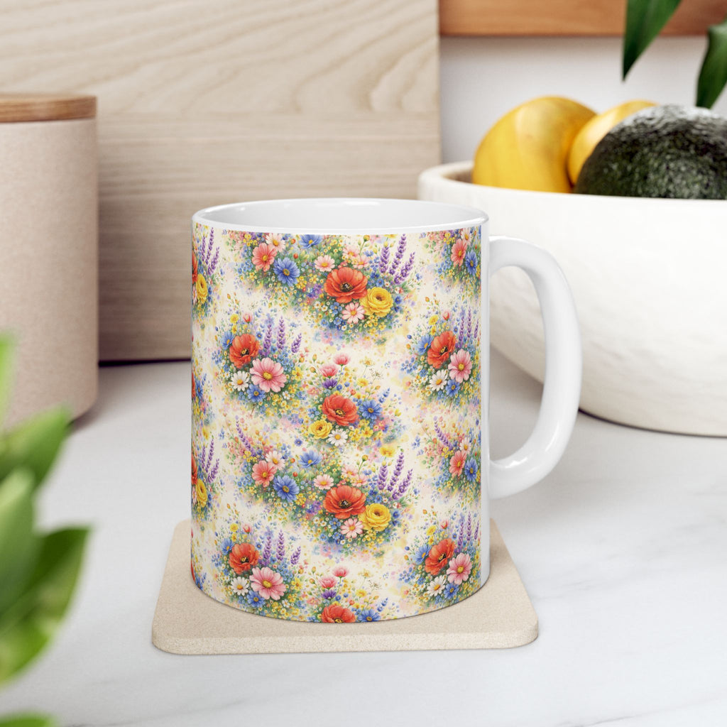 Watercolor Wildflowers Ceramic Mug — Floral 11oz & 15oz Coffee Cup