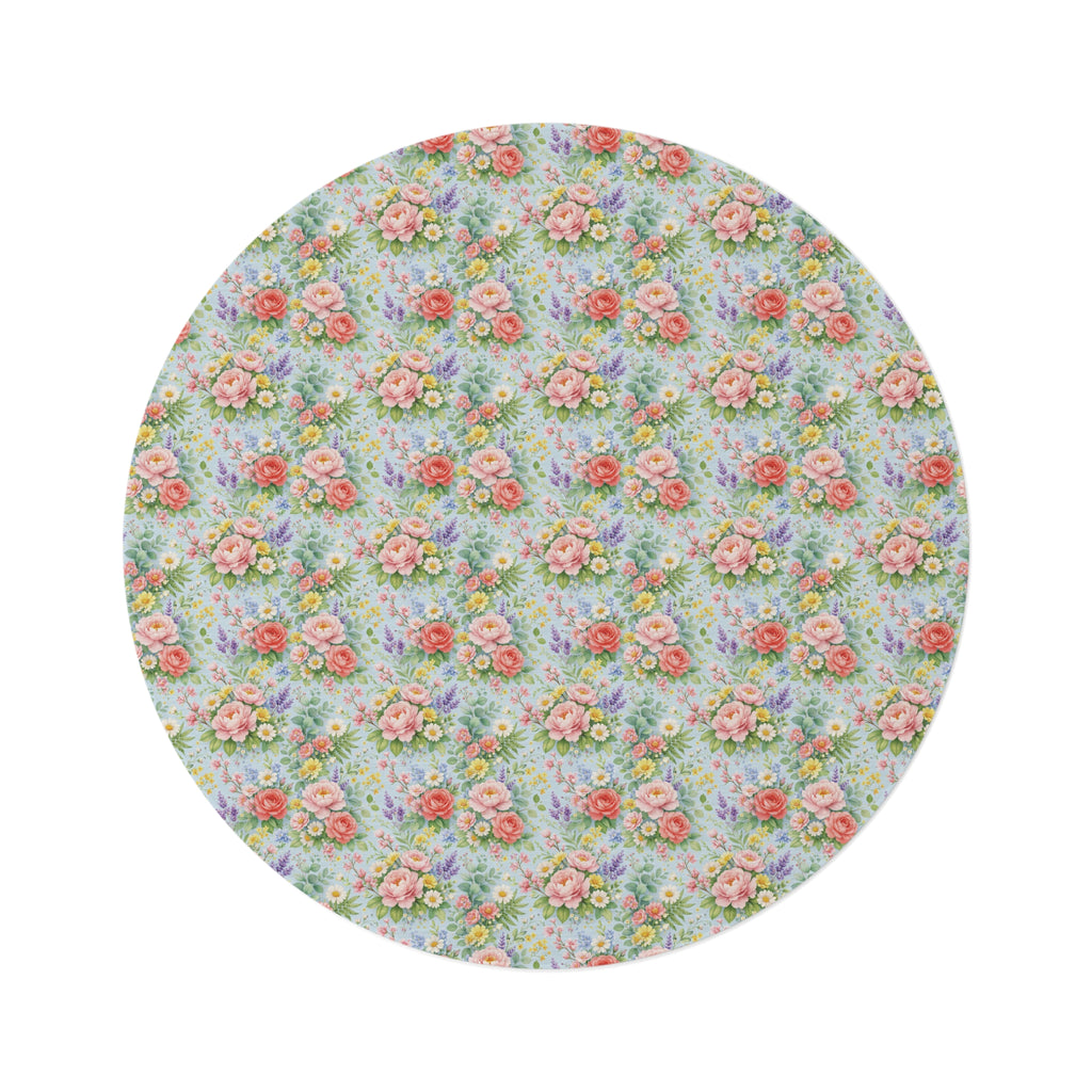Tapis rond floral aquarelle bleu glacé — Tapis d'appoint floral doux de style côtier
