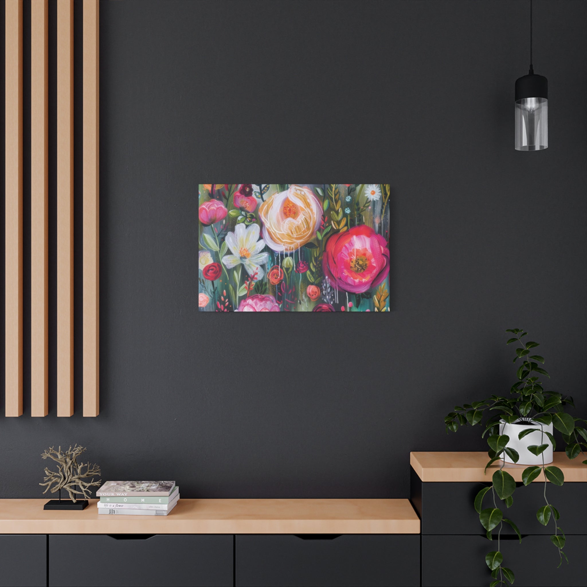 Watercolor Boho Floral Wall Art Matte Canvas Stretched, Vibrant Botanical Design, Perfect for Living Room, Bedroom, or Office Decor, Adds a Stylish Touch to Any Space - MRSBYVALLE