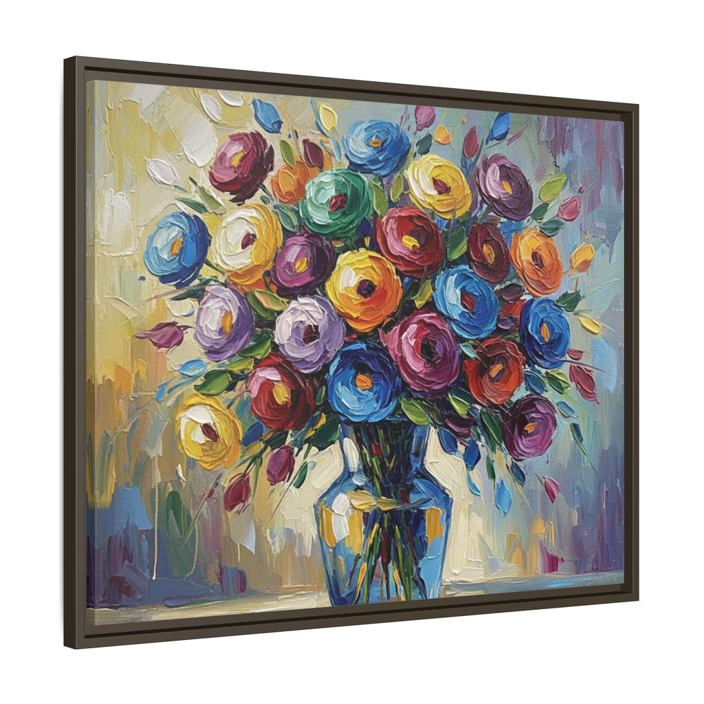 Impression sur toile bouquet floral aquarelle - Tableau mural encadré mat - Illusion de peinture à l'huile vibrante